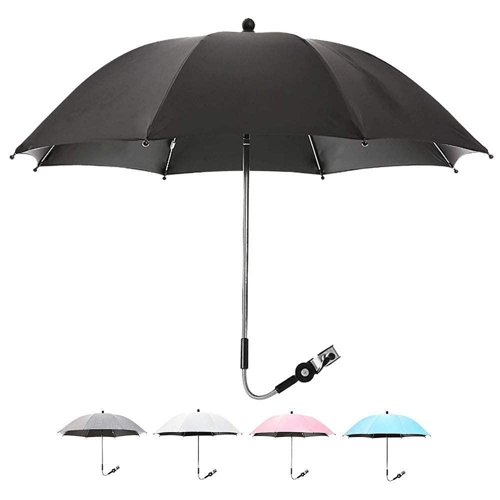 UV Protection Waterproof Baby Stroller Umbrella with Clip - Sun & Rain Canopy for Prams, Beach Chairs & Outdoor Use - Black Stroller Accessories (Perfect for Walks, Travel & Beach Trips)