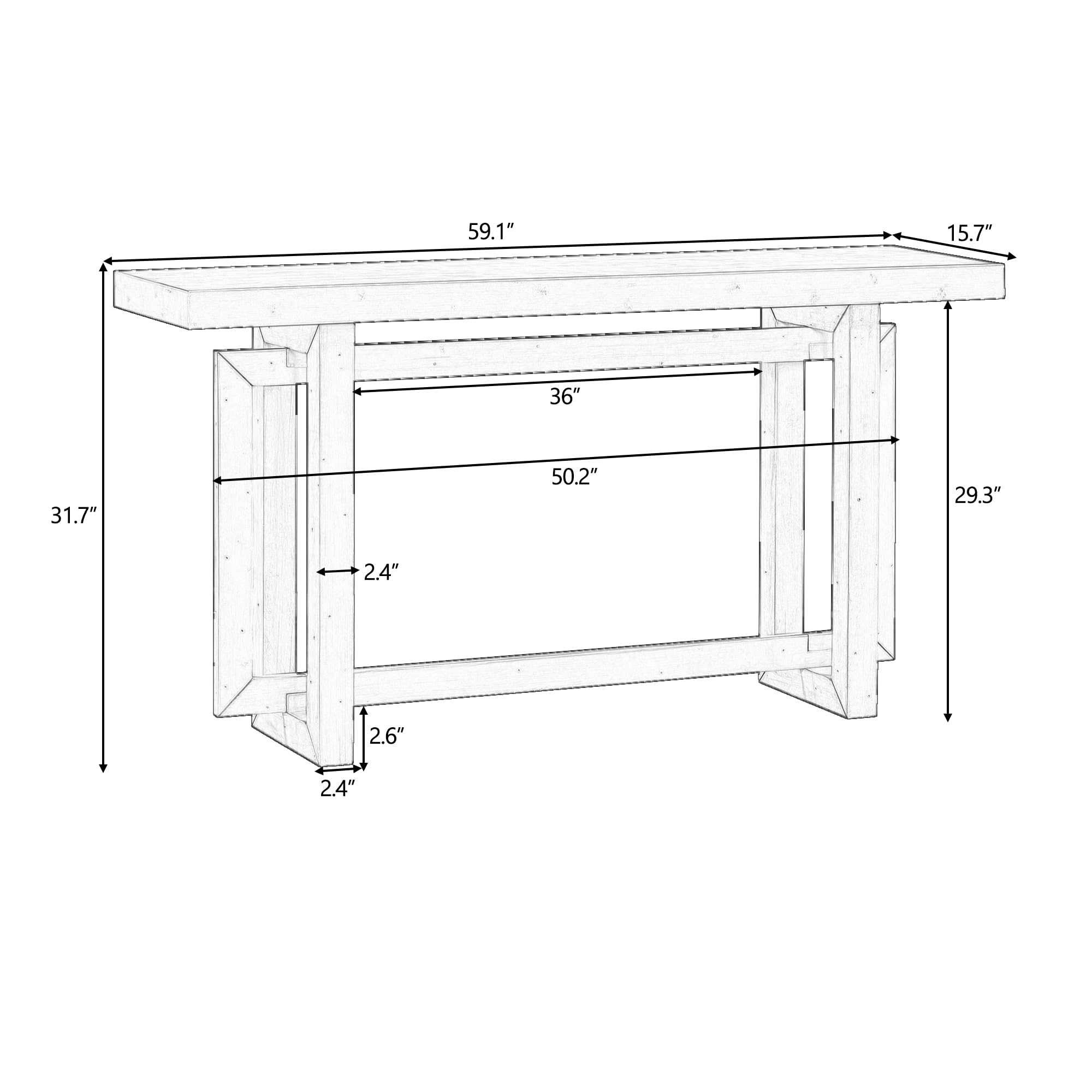 JULYFOX 59 Inch Long Sofa Console Table - Solid Hardwood Entryway Table, Modern Black Hallway Table with Industrial Minimalist Design - Perfect for Living Room, Bedroom, or Entryway Decor (Black)