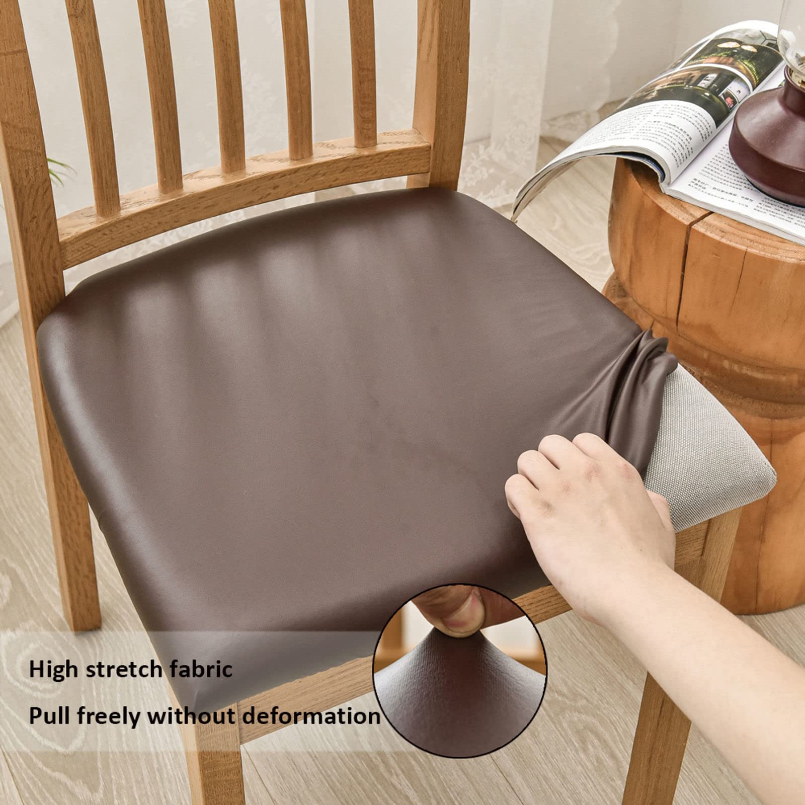 Waterproof Stretch PU Leather Dining Chair Covers - 2 Pack, Removable & Washable Seat Protectors for Kitchen, Dining Room, Coffee Shop & Office Use