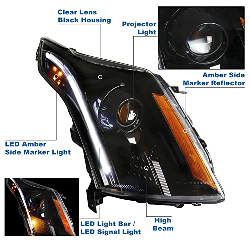 LED Switchback Signal Projector Headlights - Black Compatible with 2010-2016 Cadillac SRX | DRL Daytime Running Lights & Turn Signal | Upgrade for Night Driving & Safety