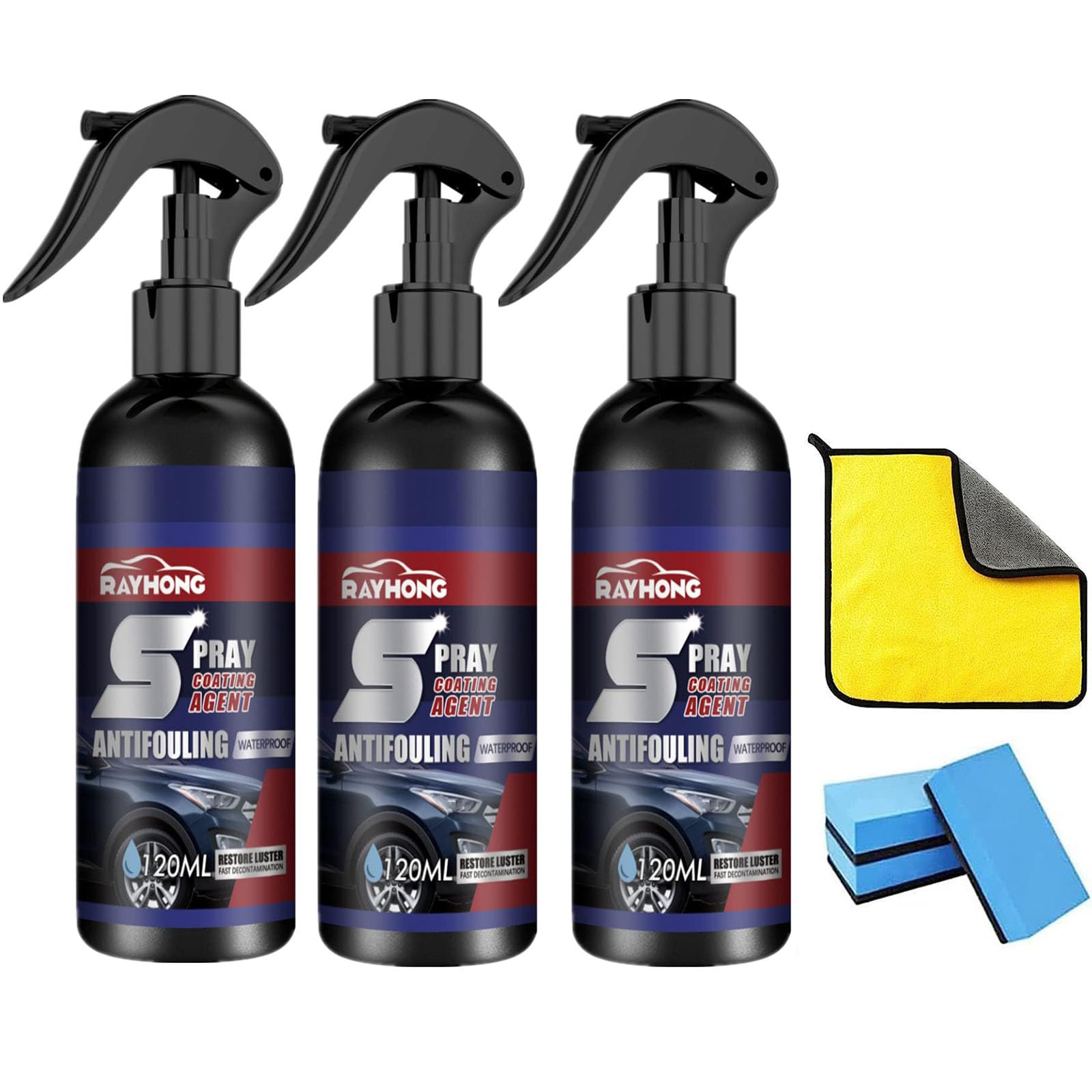 KDKN 3-in-1 Ceramic Car Coating Spray - High Protection Multi-Functional Spray Coating Renewal Agent (3 Pack) - Perfect for Car Detailing, Paint Protection & Ceramic Coating Maintenance