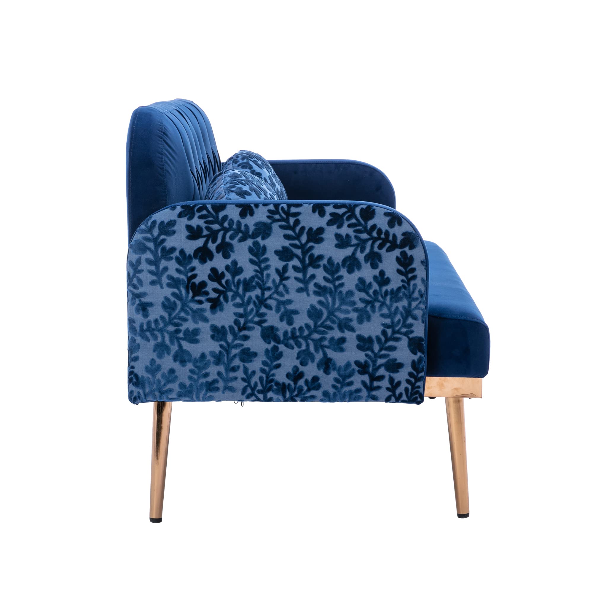 Velvet Accent Loveseat Sofa with Gold Legs & 2 Soft Pillows - Navy Blue Small Couch for Living Room, Bedroom, Apartment - Perfect for Cozy Seating & Home Decor