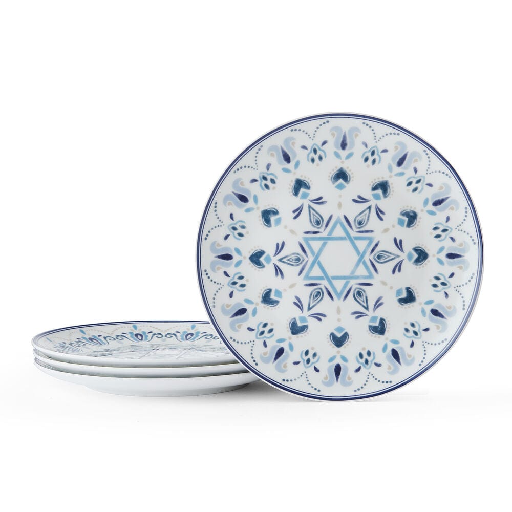 Hanukkah Celebration Set of 4 Salad Plates - Elegant Judaica Dinnerware for Holiday Meals & Festive Gatherings