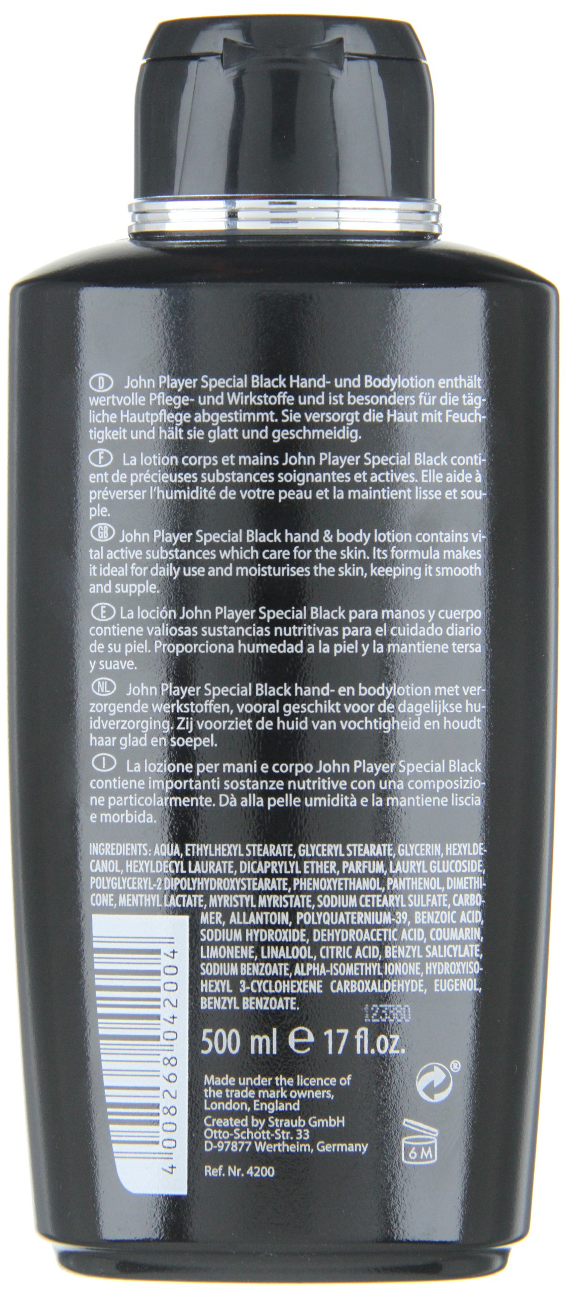 John Player Special Black Hand & Body Lotion 500ml - Hydrating Moisturizer for Dry Skin - Perfect for Daily Use at Home, Office & Travel