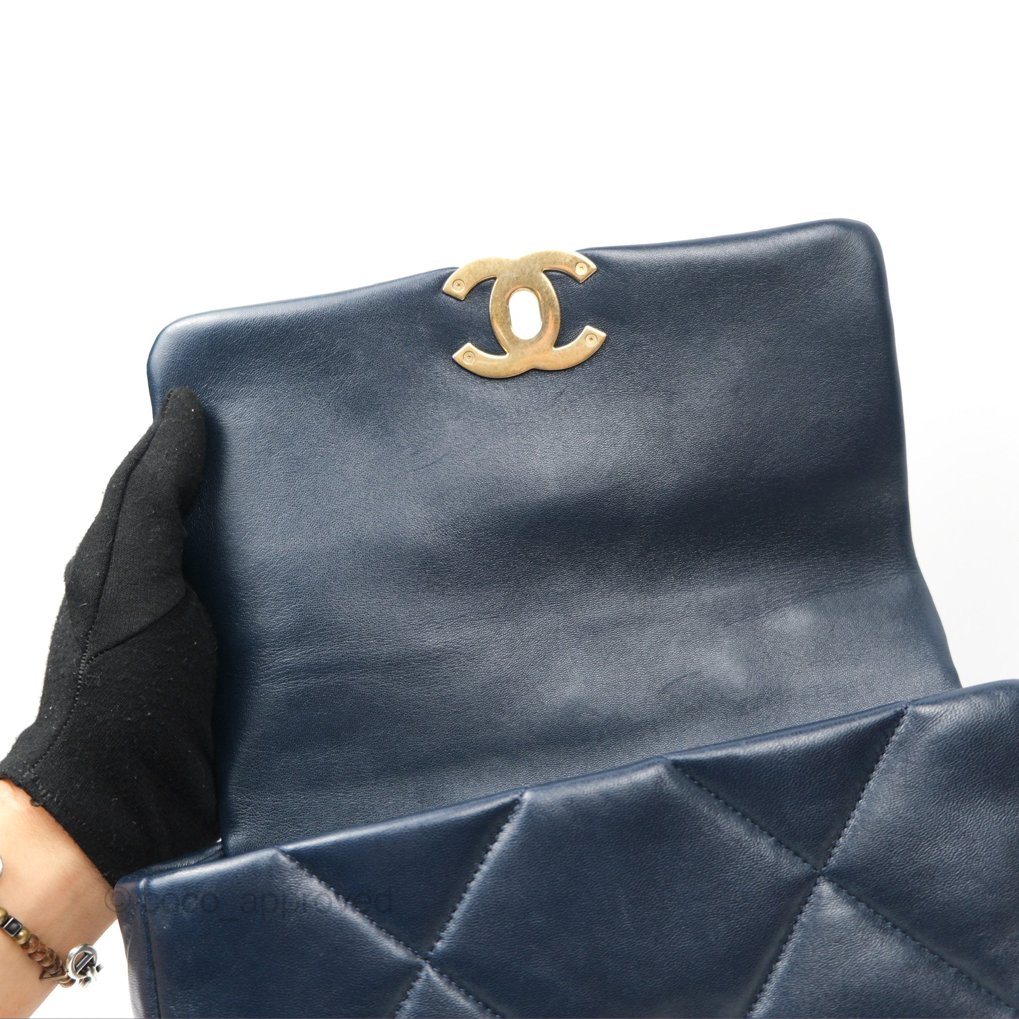 Chanel 19 Small Navy Blue Leather Flap Bag with Mixed Gold & Silver Hardware - Luxury Shoulder Bag for Women, Perfect for Date Night & Special Occasions