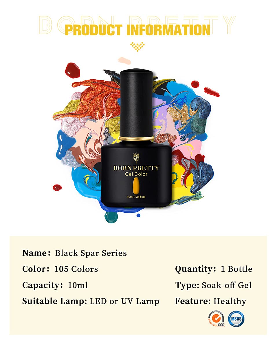 BORN PRETTY 10ml Black Spar Series Gel Nail Polish BP03 - Soak Off UV/LED Nail Polish for Salon & DIY Manicure | Long-Lasting Nail Art Design | Perfect Gift for Nail Lovers | Requires UV Light to Cure | Great for Home Use, Parties & Special Occasions