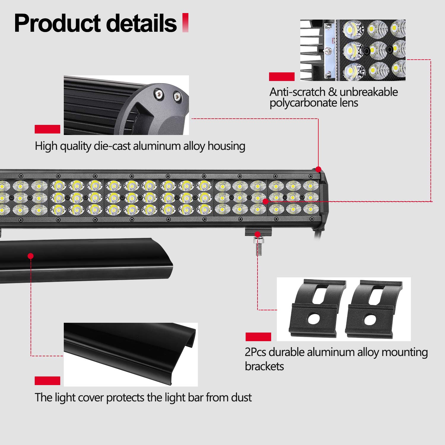 18 Inch 189W LED Light Bar for Trucks, ATV, UTV & SUV - Auto Power Plus Triple Row Off-Road Driving Lights with Wiring Harness (Flood/Spot Combo) - Perfect for Marine, Work & Nighttime Adventures