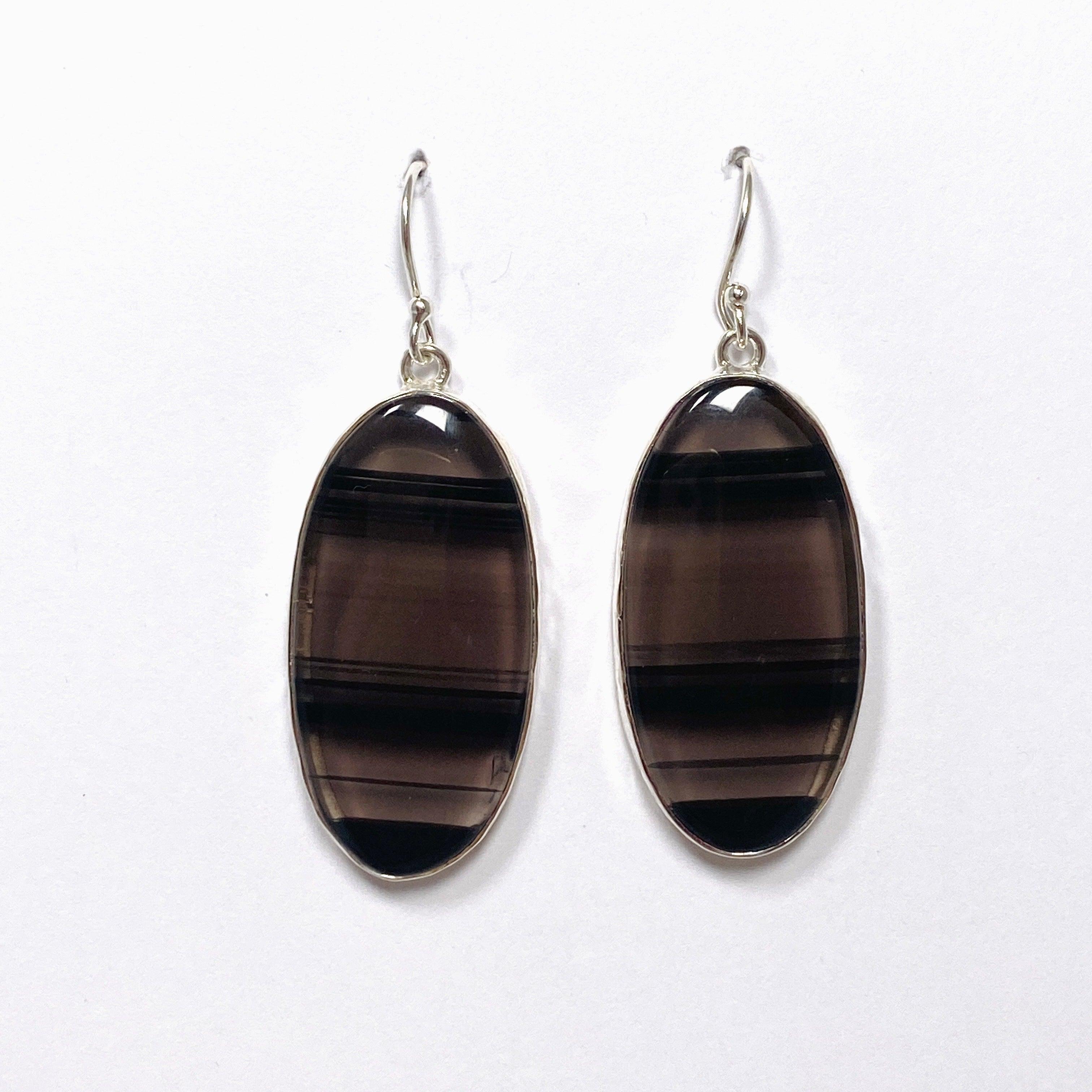 Midnight Obsidian Oval Earrings for Women - Elegant Black Gemstone Jewelry for Party, Wedding & Evening Wear - KEGJ1495