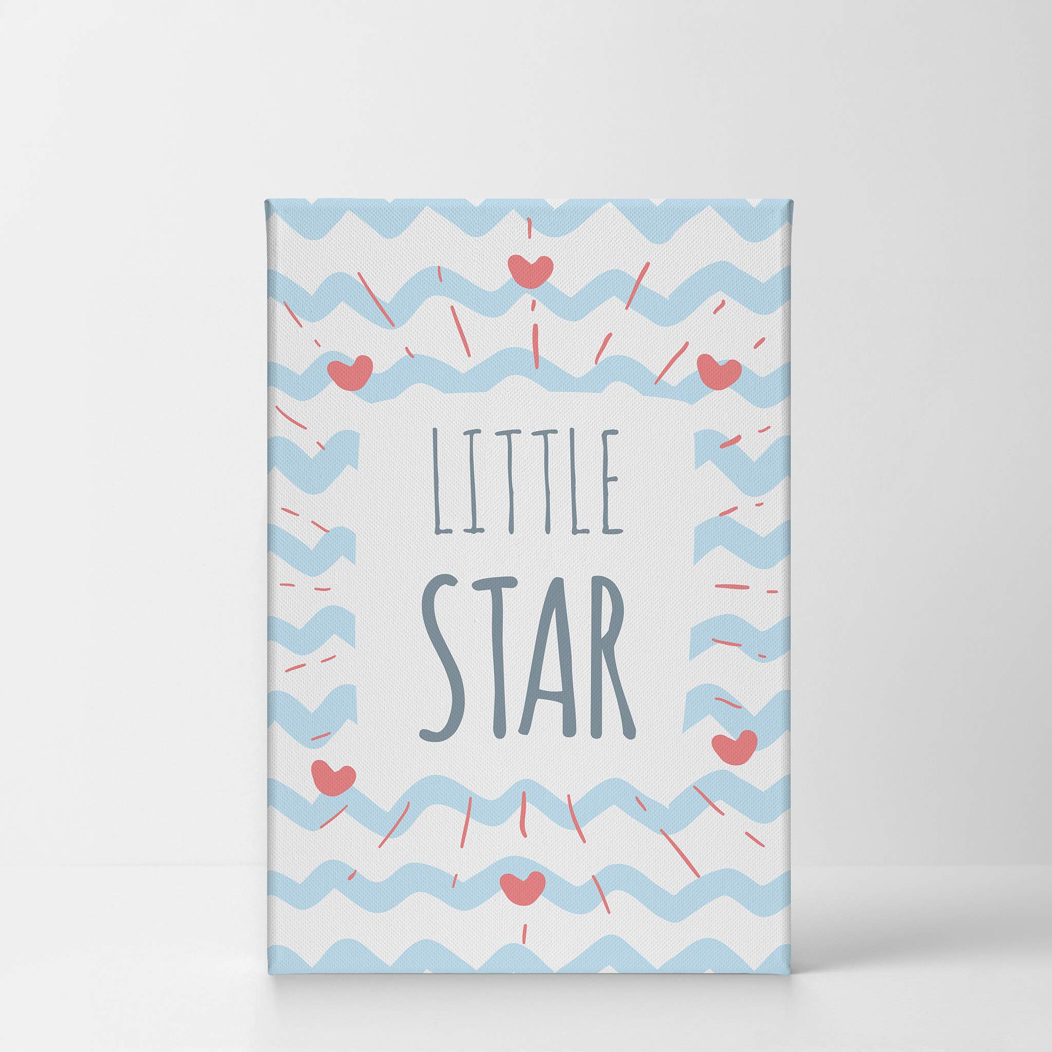 Little Star Lettering Blue and White Canvas Wall Art - Nursery Decor, Kids Room Decor, Baby Room Decor - Ready to Hang 12x8 Inch - Made in USA | Perfect for Nursery Walls, Children's Bedrooms & Playroom Decor