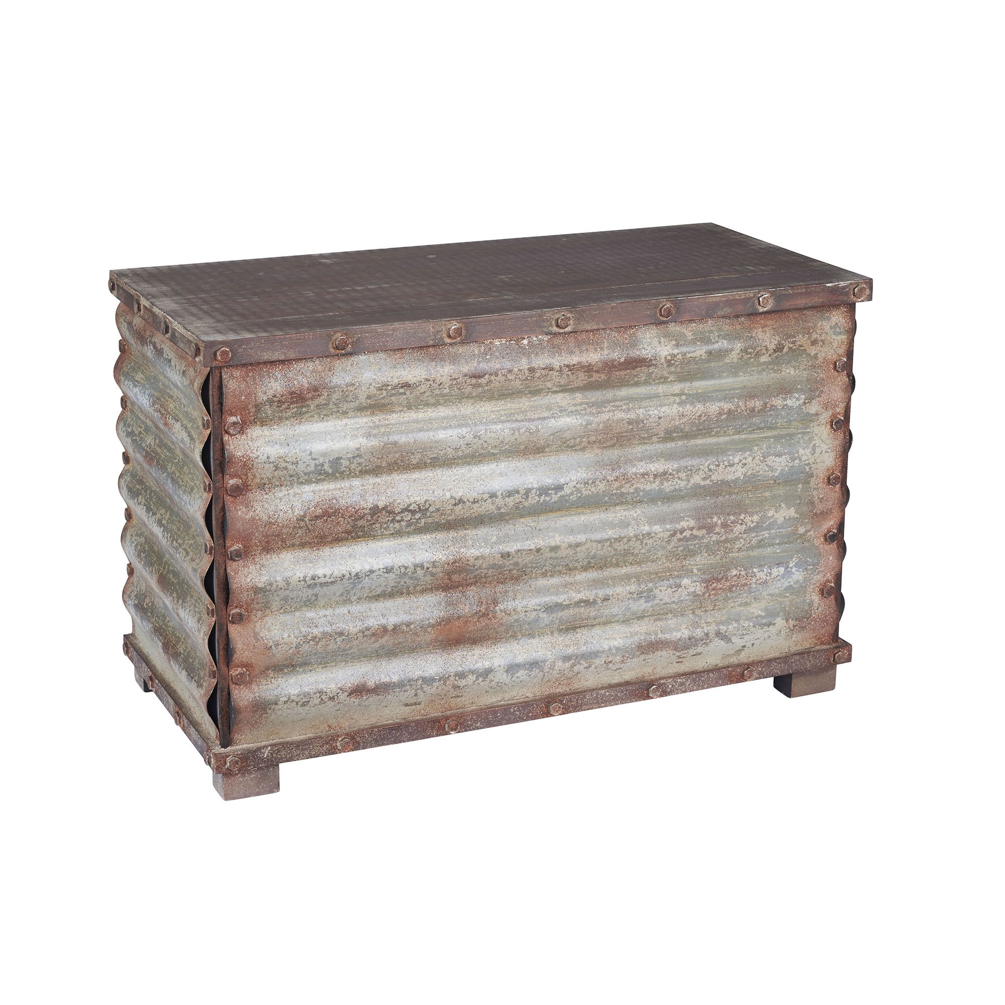 Vintage Metal Storage Trunk - Large Rustic Silver Decorative Chest for Home Organization, Bedroom, Living Room & Office Storage Solutions