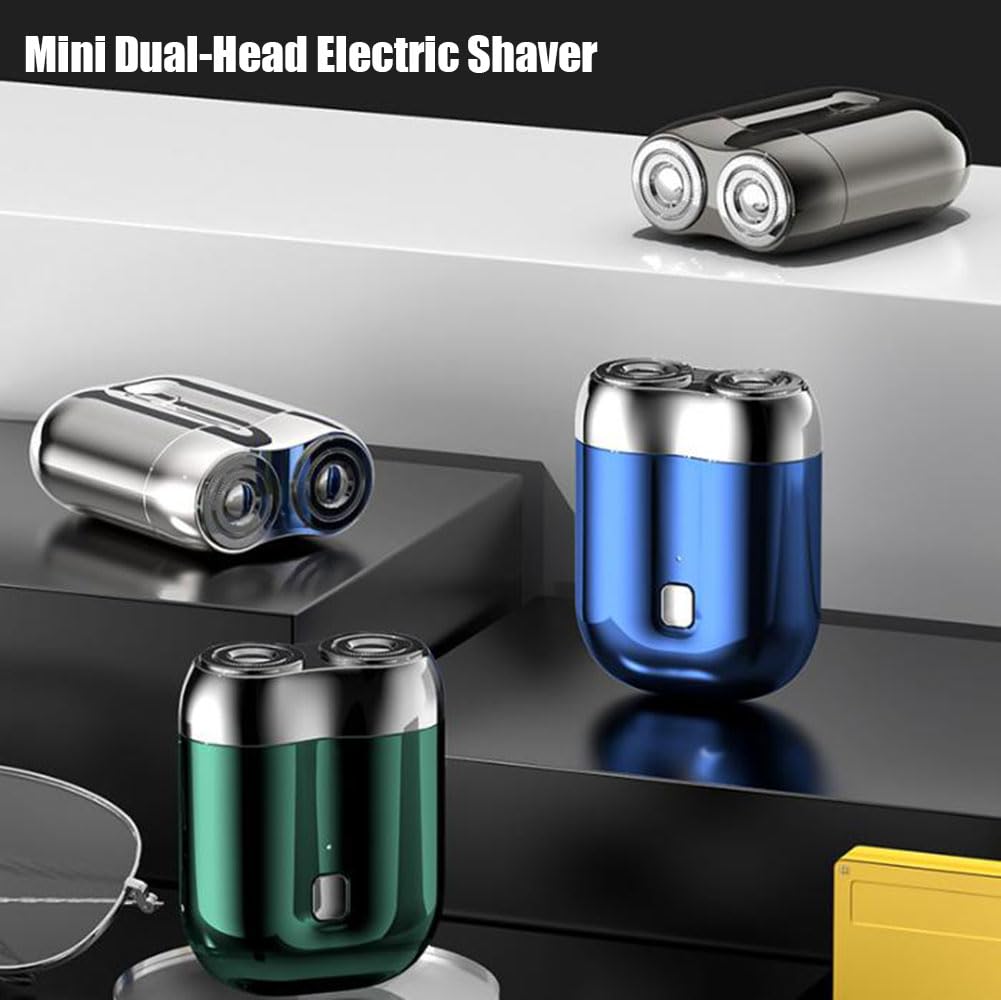 Premium Mini Dual-Head Electric Shaver - Portable Pocket-Size Rechargeable Shaver for Men & Women with Double-Ring Magnetic Cutter - Travel, Gym & On-The-Go Grooming (Blue)