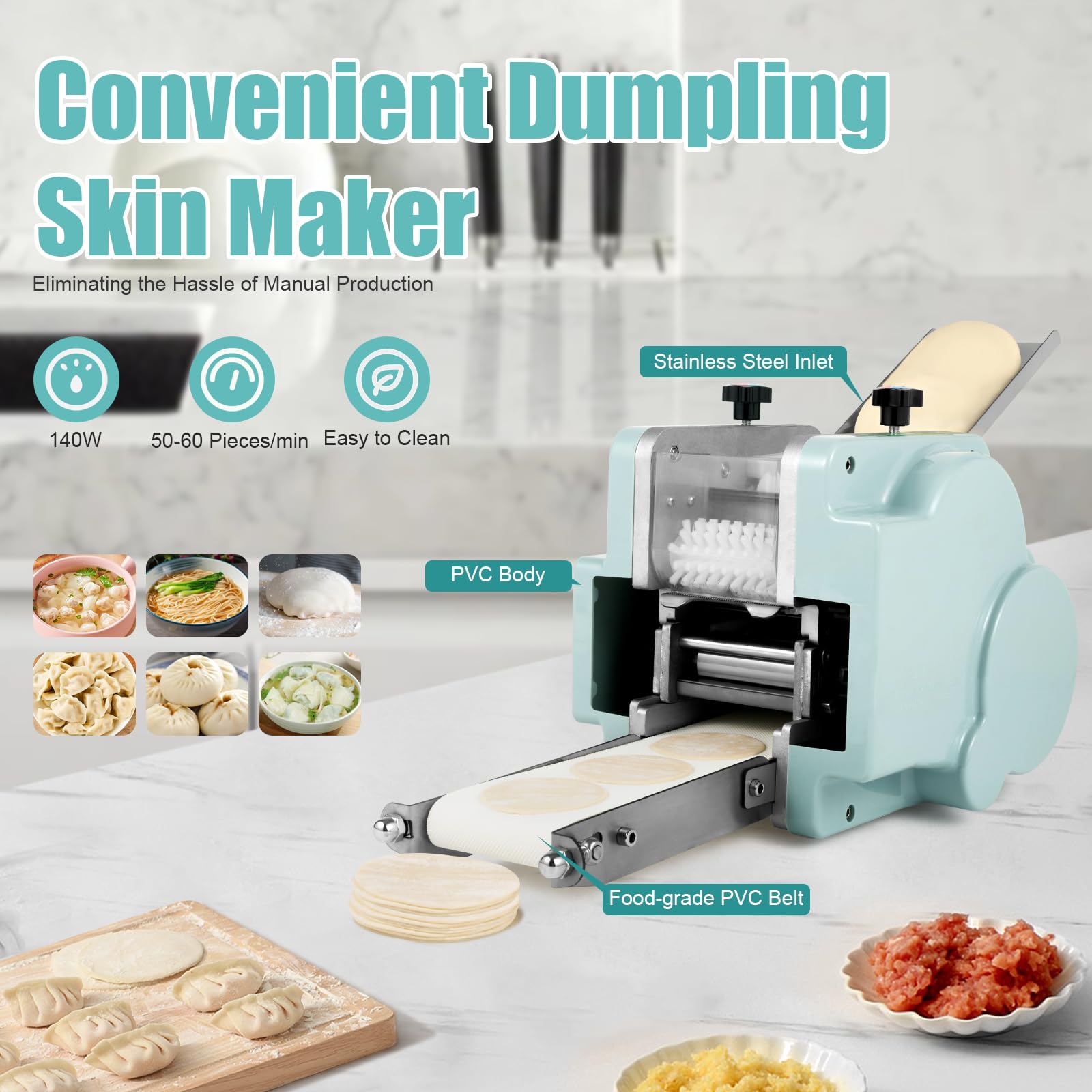 140W Commercial Dumpling Maker Machine - Automatic Dumpling Skin Processor with 3.15