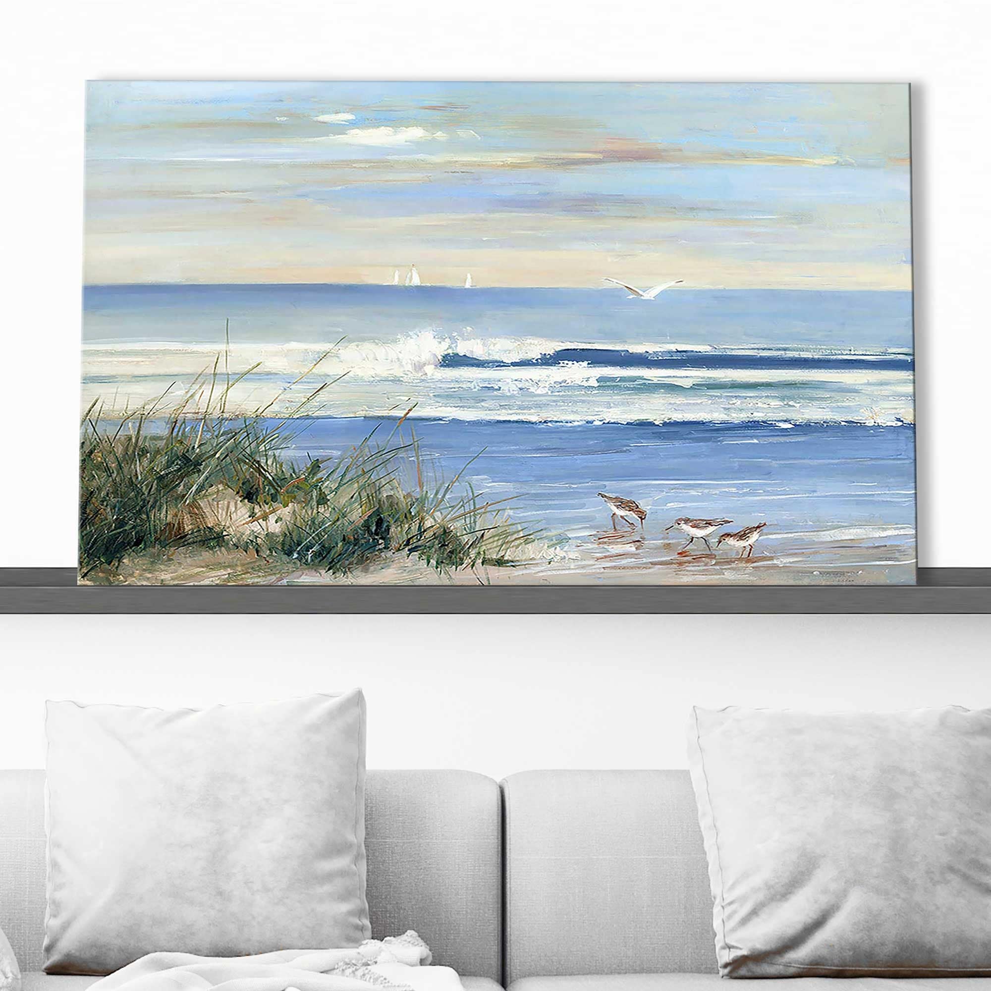 Beach Combers Print on Canvas - Coastal Wall Art Decor for Living Room, Bedroom & Office - Ocean Wave Painting for Beach House & Nautical Theme