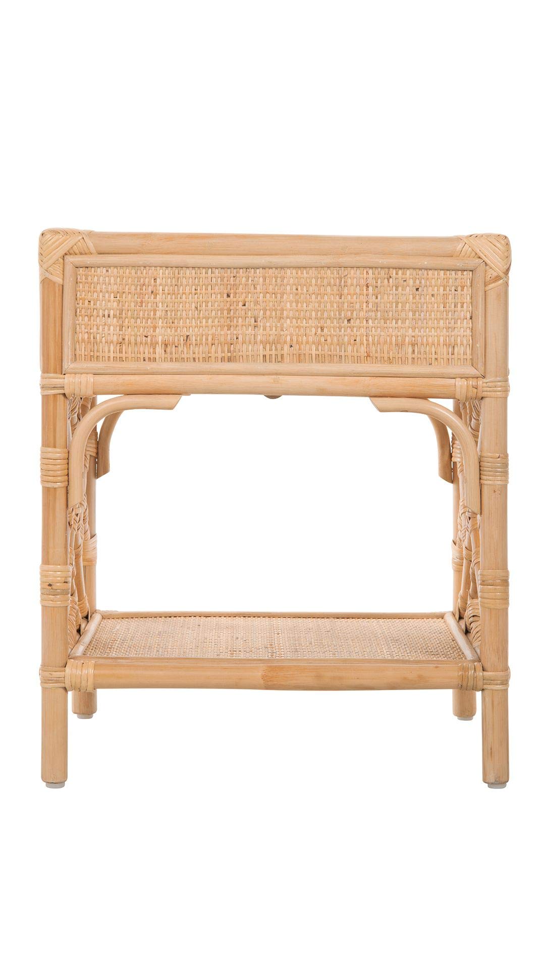 Kouboo Rattan Nightstand with Drawer - Chippendale Design Bedside Table for Bedroom & Living Room | Boho Mid-Century Modern Accent Table with Storage, Light Brown - Perfect for Small Spaces, Guest Rooms & Cozy Home Decor
