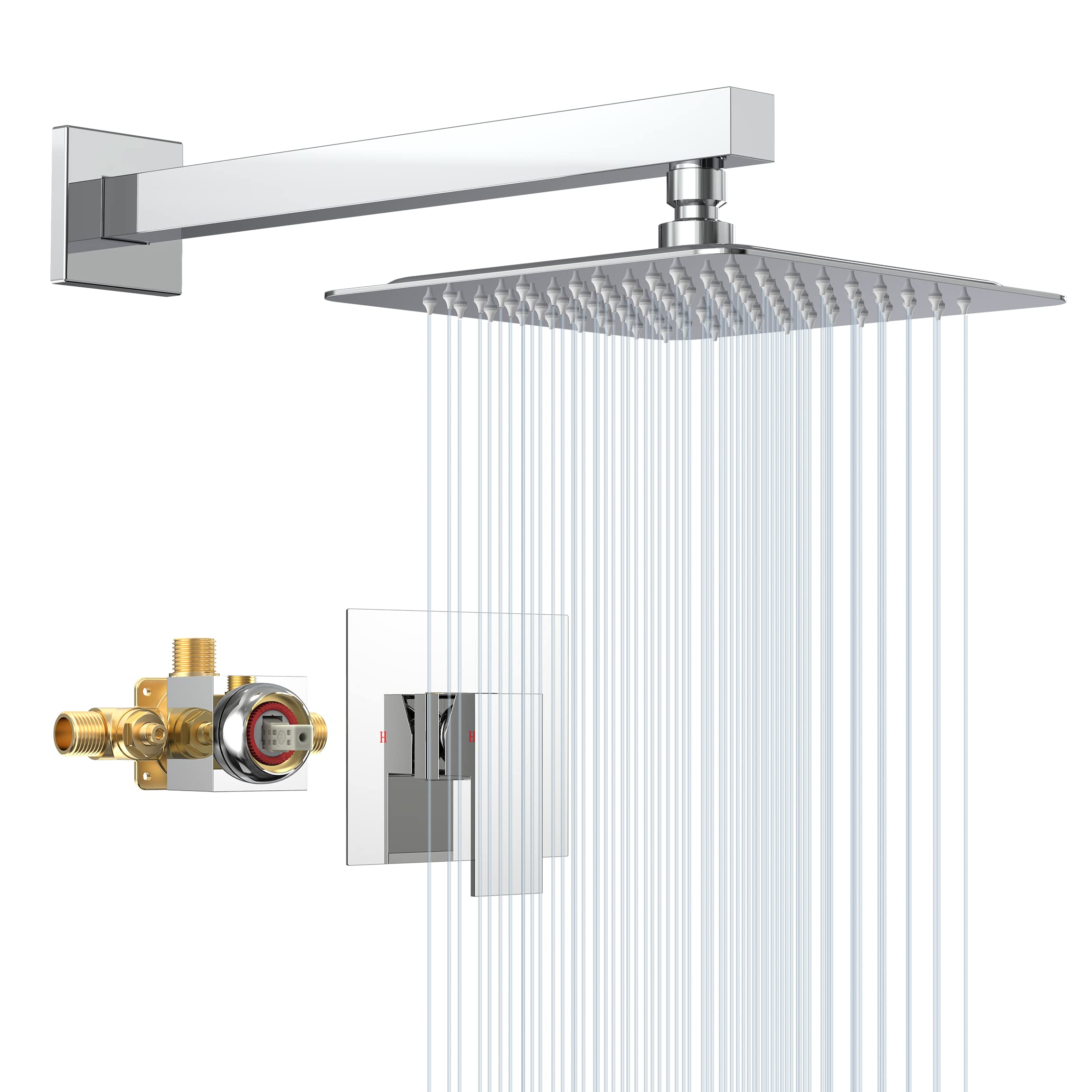 Premium 8 Inch Square Shower Faucet Set with Valve - Single Handle Shower Trim Kit with Extra Long Shower Arm & Polished Chrome Finish | Perfect for Modern Bathroom Renovation & Spa-Like Shower Experience