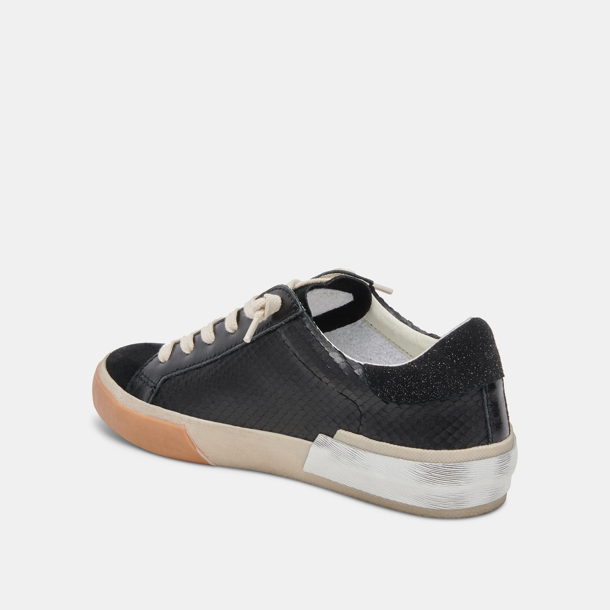 ZINA Wide Sneakers for Women - Onyx Embossed Leather Comfortable Walking Shoes | Casual Fashion Sneakers for Everyday Wear, Work & Travel