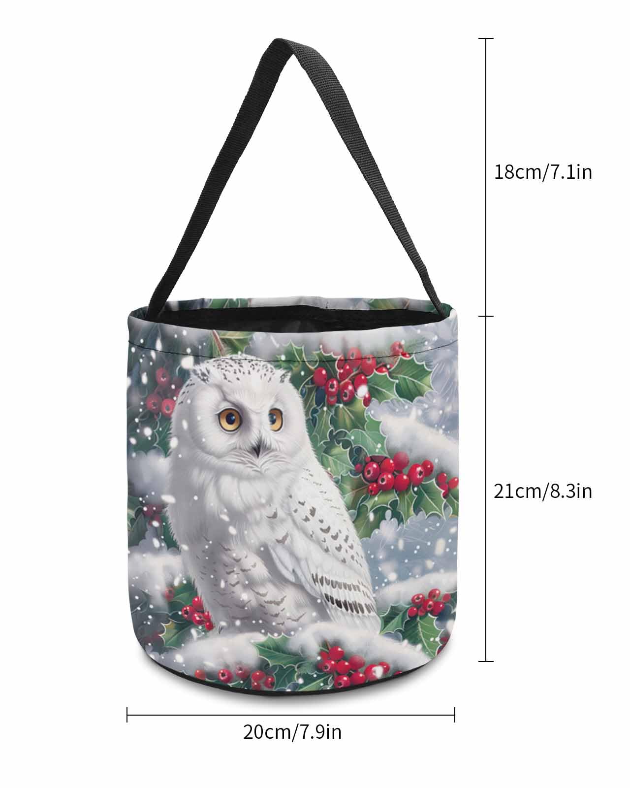 2 Pack Halloween Trick or Treat Candy Bags - Christmas Holly Cartoon White Owl Reusable Collapsible Tote for Holiday Parties, Gift Baskets & Winter Celebrations - Perfect for Candy Storage, Party Favors and Seasonal Decorations
