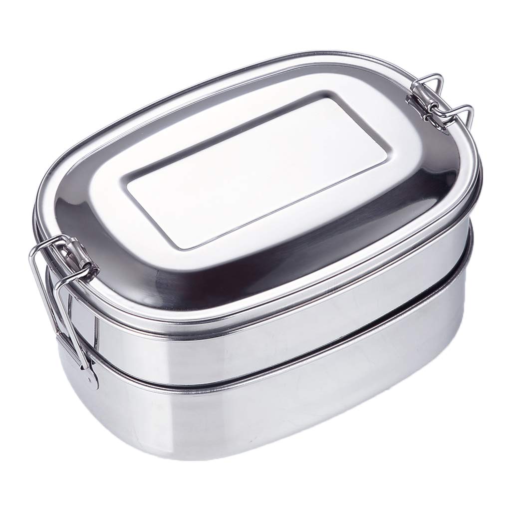 HELYZQ 2-Tier Stainless Steel Lunch Box - Bento Food Container for Snacks Storage, Picnic, Travel & School - Eco-Friendly & Leak-Proof Meal Prep Solution