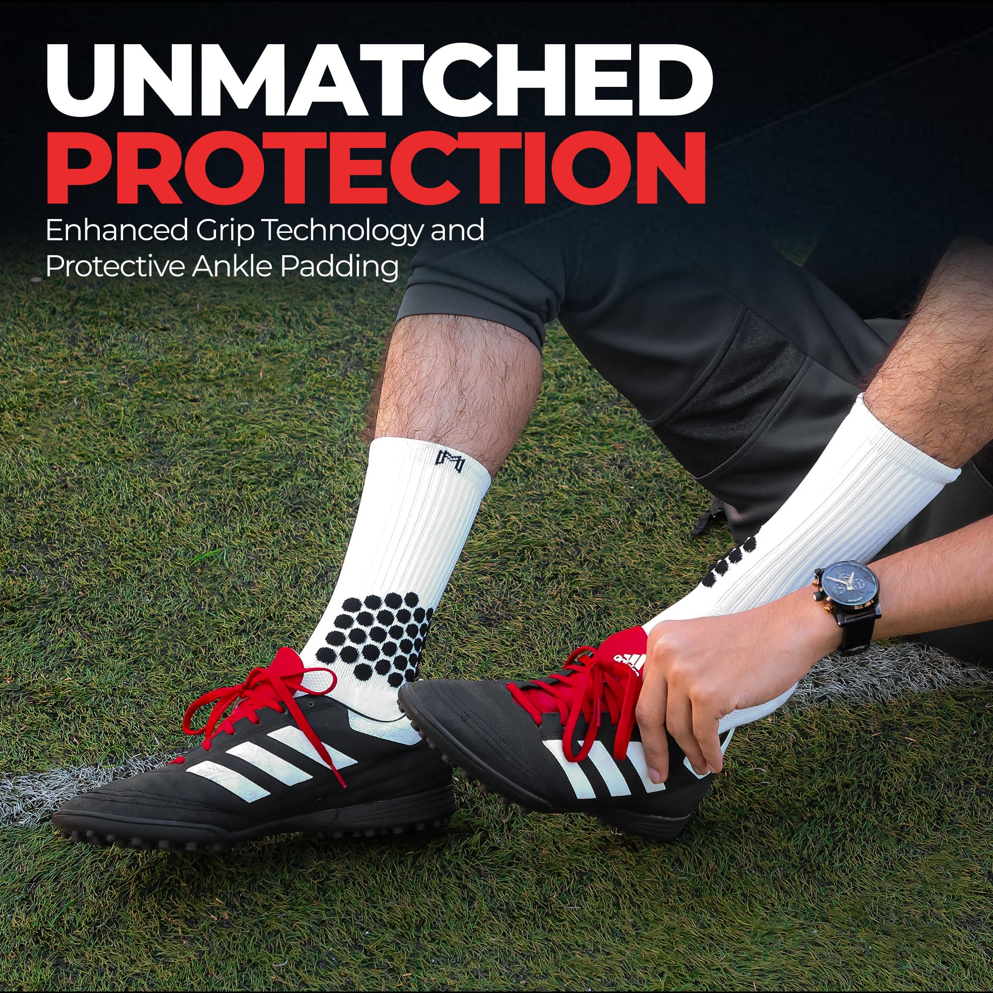 Soccer Grip Socks - Cushioned Ankle Protection, NonSlip Athletic Socks with Grip Pads for Men, Women & Youth - Perfect for Training, Matches & Outdoor Sports