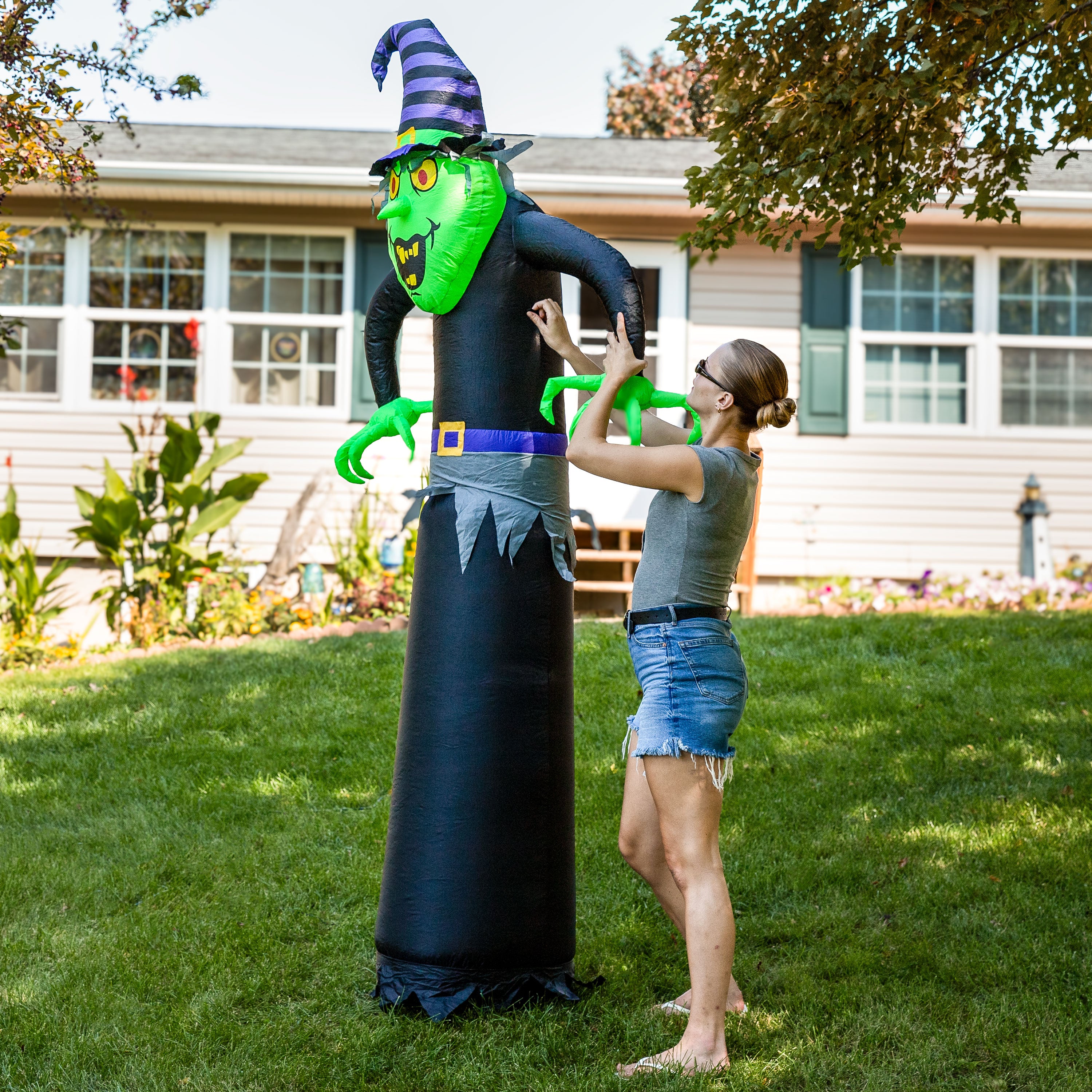 Sunnydaze 8' Winifred the Wicked Witch Inflatable Halloween Decoration - Spooky Outdoor Yard Decor for Halloween Party & Haunted House
