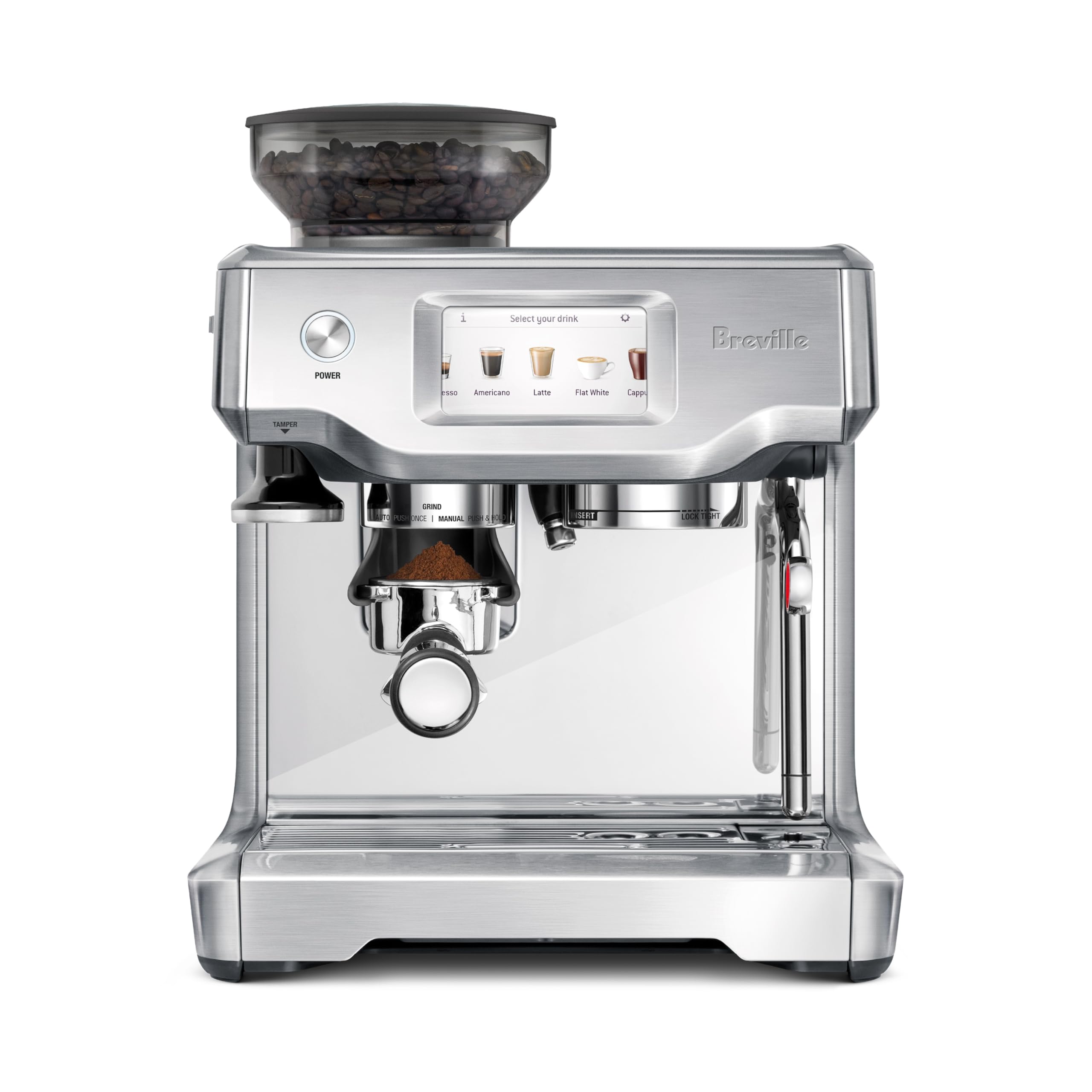 Breville BES880BSS Barista Touch Espresso Machine with Built-in Grinder & Auto Milk Frother - 15 Bar Pressure, Touchscreen Control, Fast Heat Up - Perfect for Home Baristas Making Lattes, Cappuccinos & Espresso Drinks - Brushed Stainless Steel Coffee Maker for Kitchen Countertops & Coffee Stations