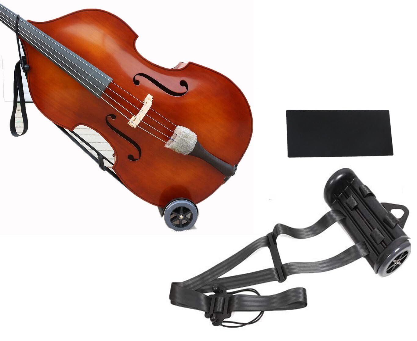 Portable Double Bass Cart with Wheels - Heavy Duty Upright Bass Stand & Transport Case for 1/10 to 4/4 Size String Instruments - Indoor & Outdoor Use with 3M Soft Pads - Perfect for Orchestra, Music School & Gig Transportation
