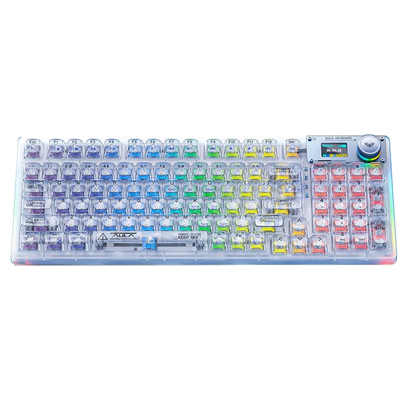 AULA F98 Pro Wireless Mechanical Keyboard - Hot-Swappable RGB Gaming Keyboard with Transparent Keycaps, Pre-Lubed Linear Switches, Gasket Mount & OLED Screen (BT5.0/2.4G/USB-C) - Perfect for PC Gaming, Office Work & Typing Enthusiasts