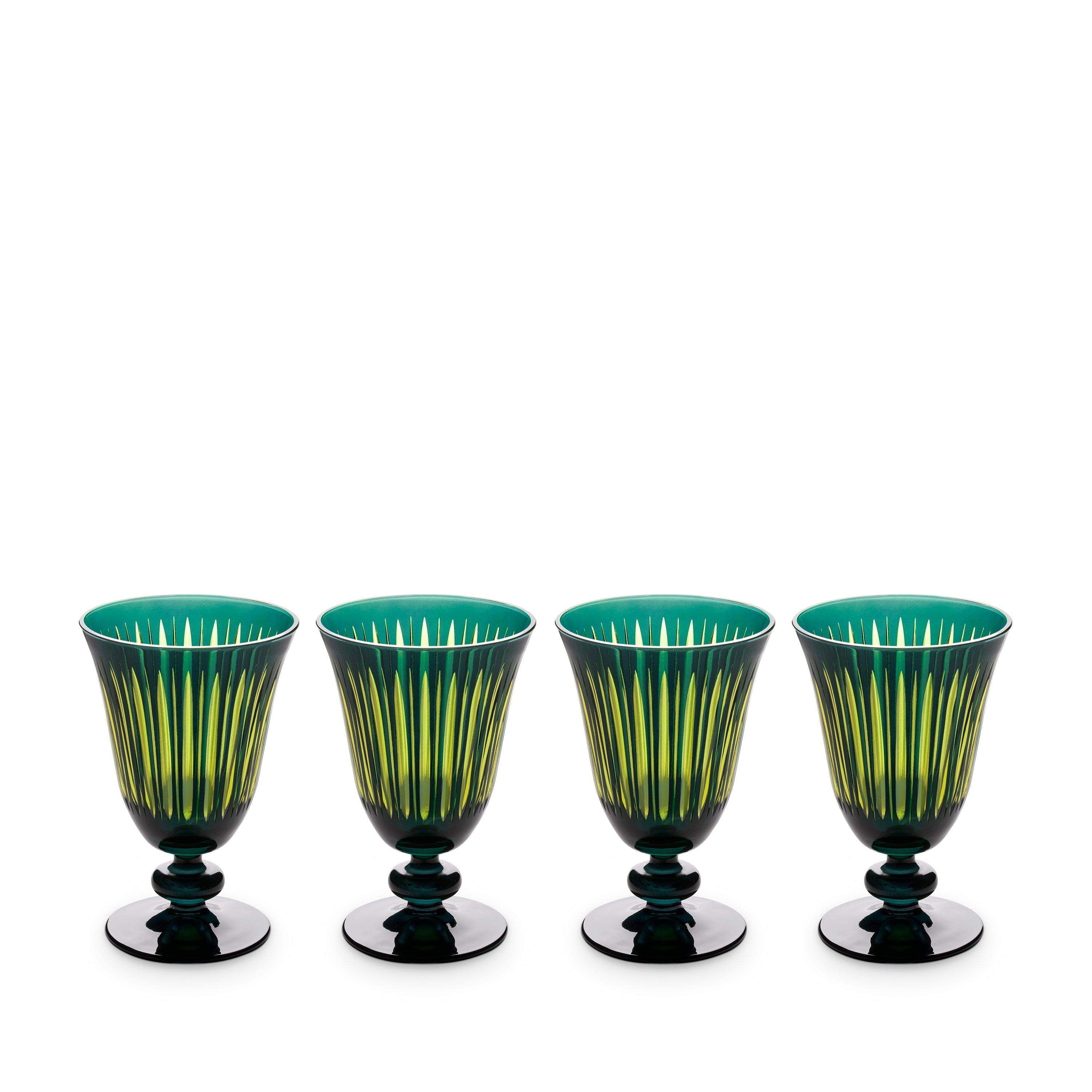 Premium Green Prism Wine Glasses Set of 4 - Elegant Stemware for Red Wine, White Wine & Champagne - Perfect for Dinner Parties, Weddings & Home Decor