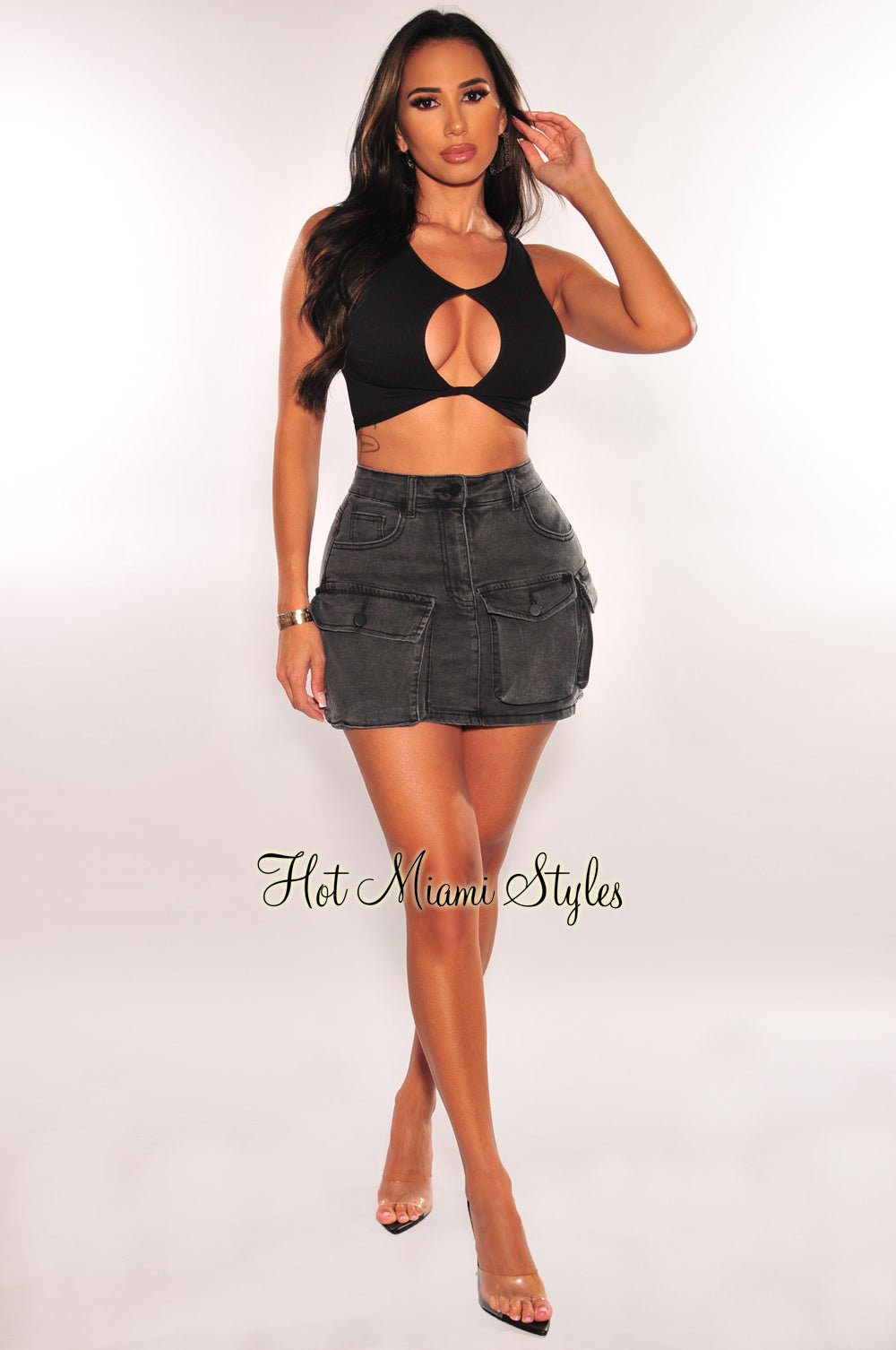 Charcoal Cargo Pocket Mini Skirt for Women - Stylish Utility Skirt with Multiple Pockets | Perfect for Casual Outfits, Streetwear & Outdoor Adventures