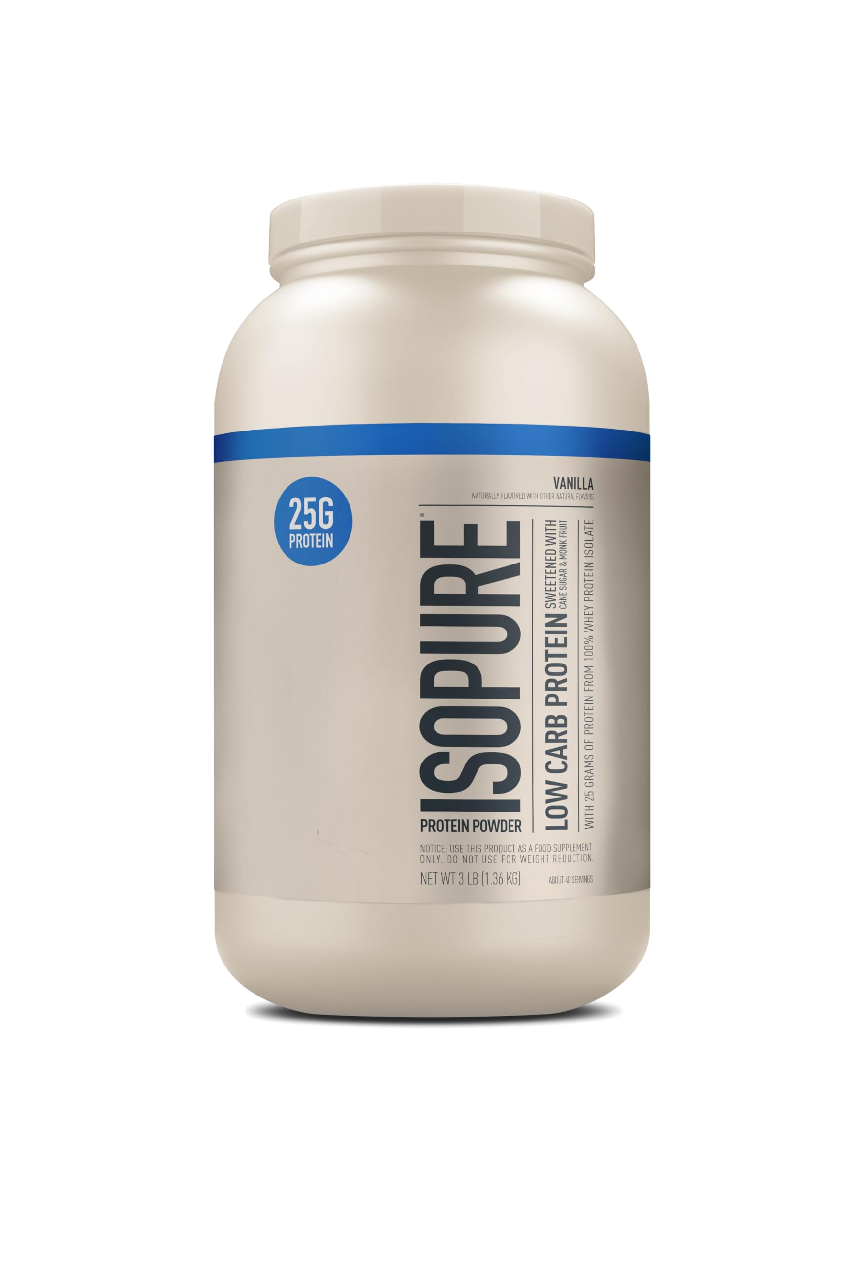 Isopure Low Carb 100% Pure Whey Isolate Protein Powder - Lactose Free, Gluten Free, 25g Protein Per Serving, Vanilla Flavor (3 Lbs, 40 Servings) | Ideal for Post-Workout Recovery, Weight Management & Keto Diet