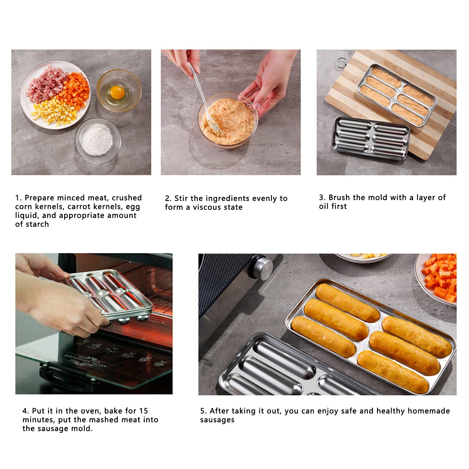 Non-Stick Sausage Mold - 6 Cavity Stainless Steel Baking Pan for Hot Dogs | Oven & Microwave Safe | Perfect for DIY Sausages, Burgers & Party Snacks