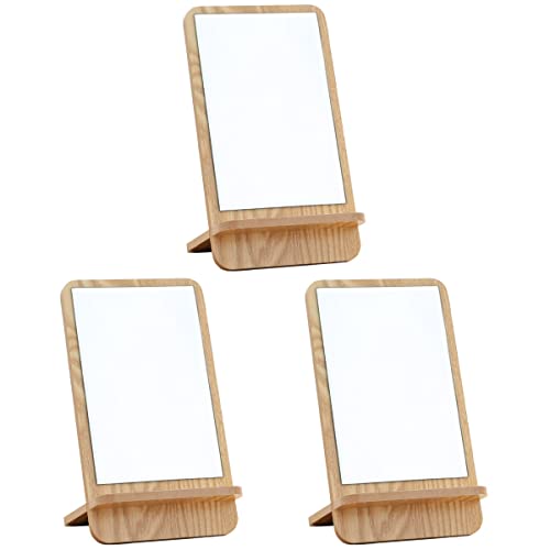 FOMIYES 3-Piece Vintage Tabletop Mirror Set - Portable Wooden Cosmetic Makeup Mirror with Stand - Perfect for Vanity, Dressing Room & Travel