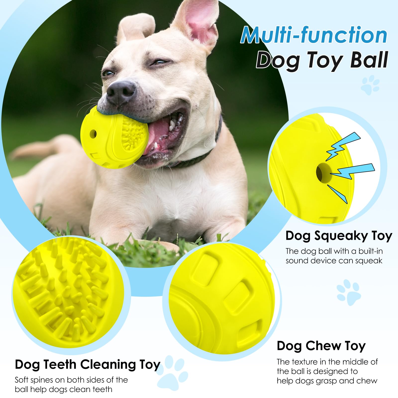 Indestructible Squeaky Dog Toys for Aggressive Chewers - Tough Chew-Proof Balls for Large & Medium Breed Dogs | Interactive Outdoor Pet Play & Training Gifts for Puppies & Adult Dogs