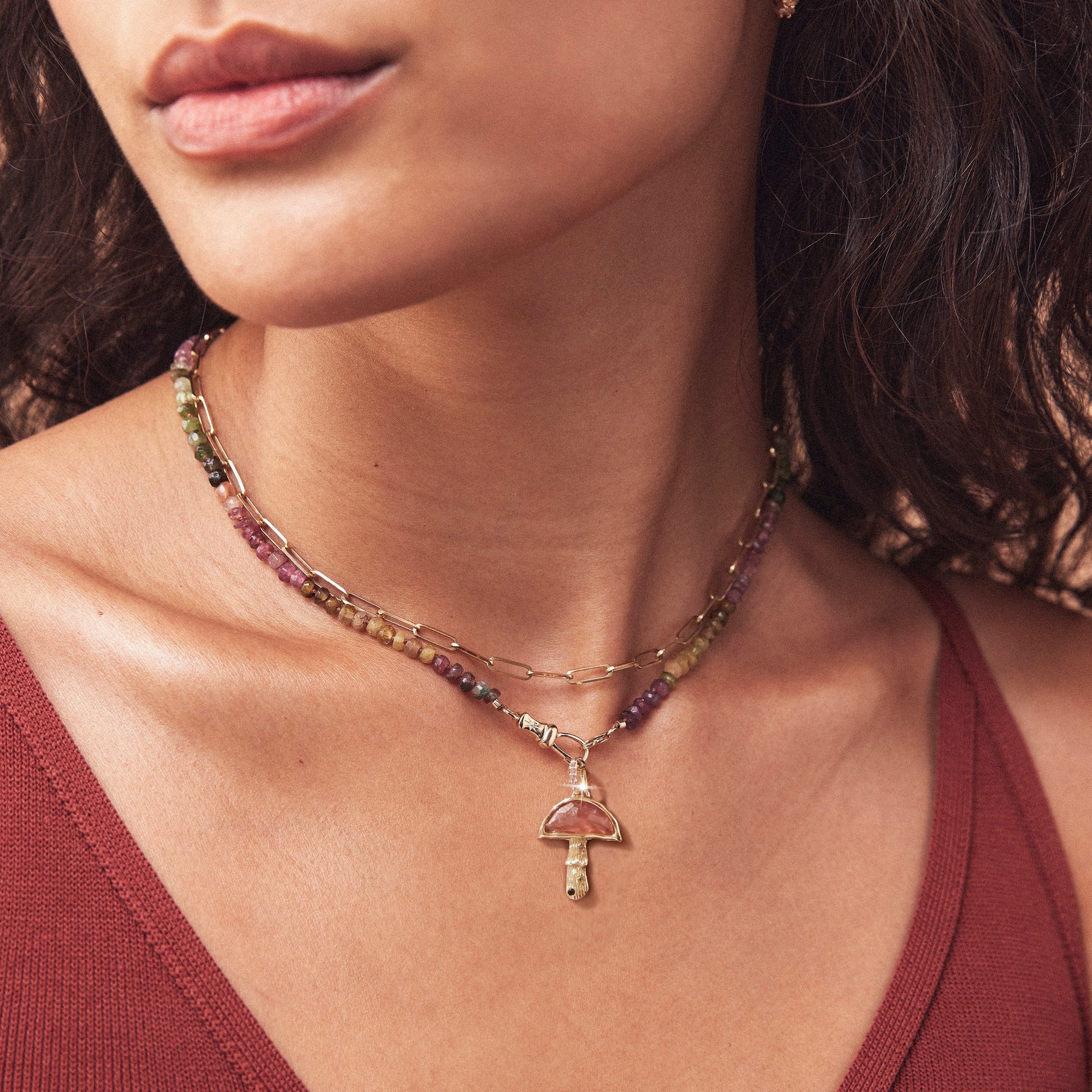 10K Yellow Gold Tourmaline Beaded Mood Necklace – Color Changing Jewelry for Stress Relief & Emotional Balance | Perfect for Meditation, Yoga & Daily Wear