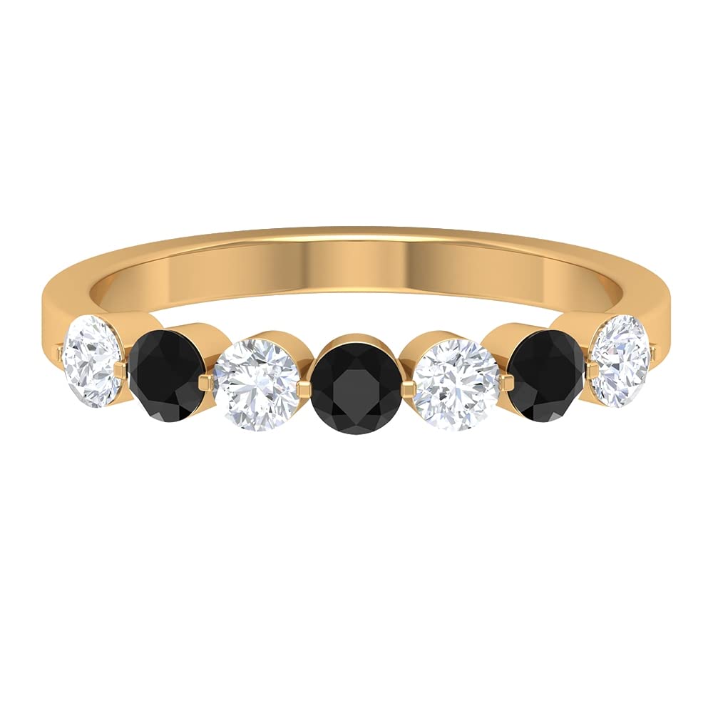 Black Onyx and Moissanite Half Eternity Ring - 14K Solid Gold Minimalist Stackable Band for Women - Perfect for Weddings, Anniversaries & Everyday Elegance