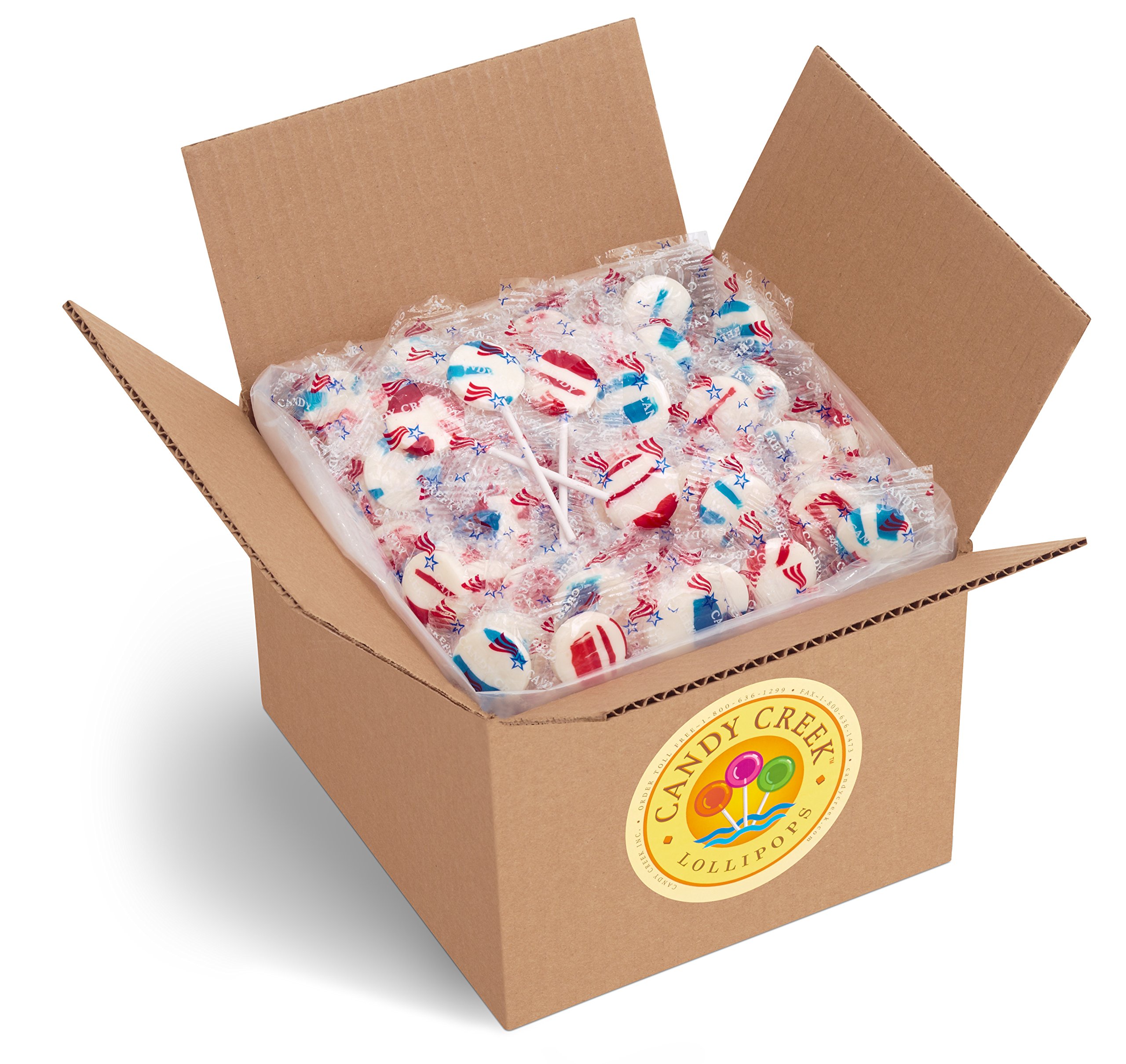Patriotic Pops by Candy Creek - Wild Strawberry & Blueberry Blast Lollipops (230 Count) - Bulk Party Favors for 4th of July, Memorial Day & Patriotic Parades