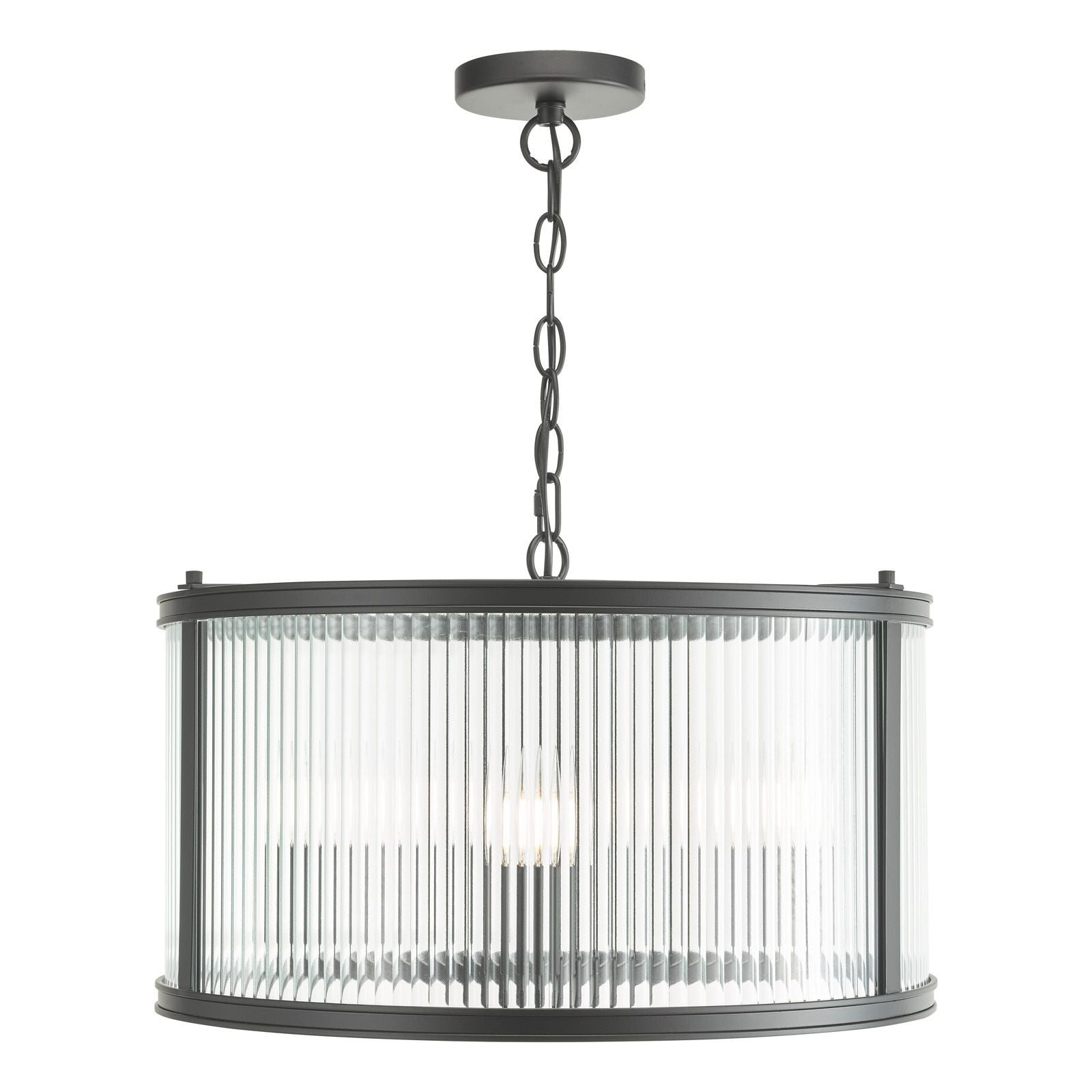 Bianka 3-Light Pendant Lighting Fixture in Bronze & Matte Black with Ribbed Glass Shades, E14 Base - Perfect for Kitchen Island, Dining Room, or Entryway Lighting