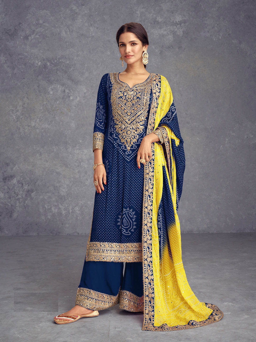 Blue Designer Readymade Palazzo Suit with Bandhani Printed Embroidery Work - Elegant Indian Ethnic Wear for Women, Perfect for Weddings, Parties & Festive Occasions