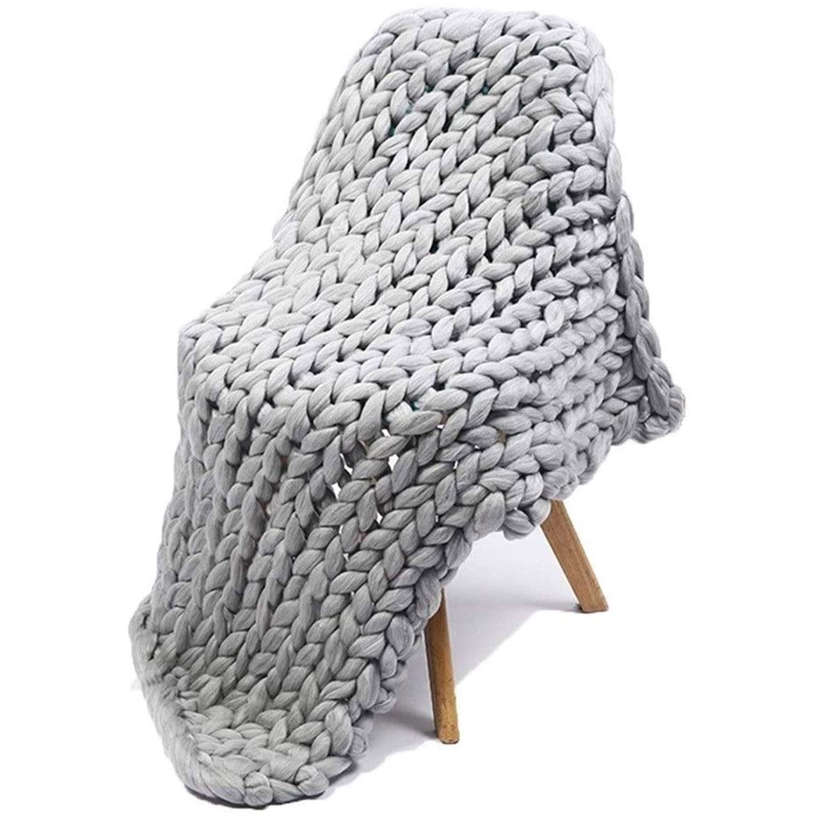 ZFF Handmade Giant Soft Chunky Knitted Blanket - 71×80in (180×200cm) Light Grey Cozy Bed Throw, Thick Fashion Sofa Blanket, Yoga Mat Rug - Perfect for Home Decor, Gifts & Winter Snuggling