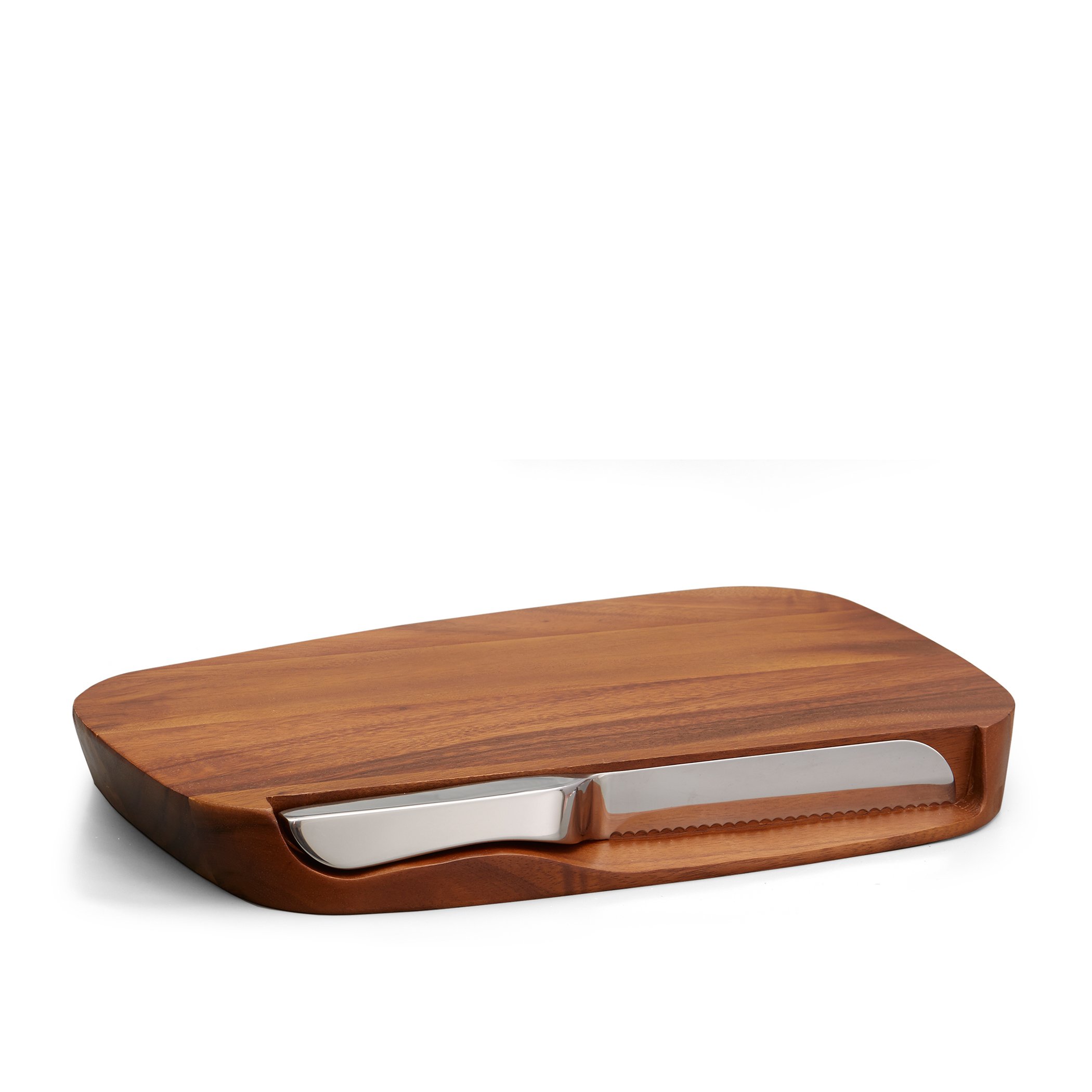 Premium Acacia Wood Bread Board with Stainless Steel Serrated Knife Set - Durable Cutting Board for Fresh Bread, Cheese & Charcuterie - Perfect for Kitchen, Dining & Entertaining - Designed by Neil Cohen