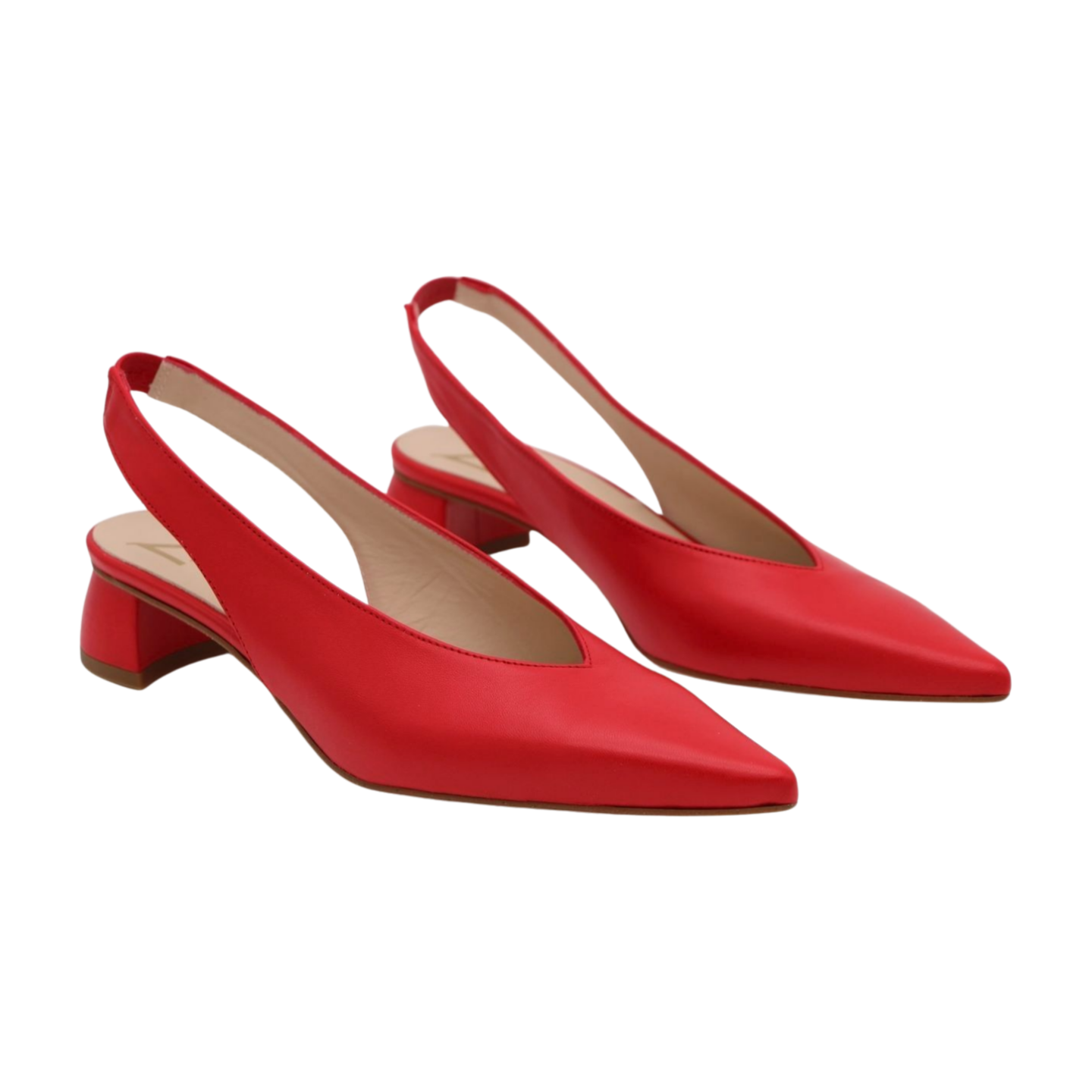 MARIAN Women's Red Leather Slingback Heels - Comfortable Mid Block Heel Pumps for Work, Party & Special Occasions