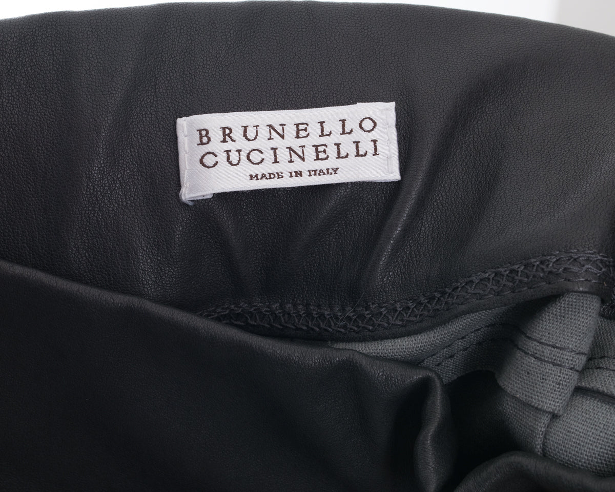 Brunello Cucinelli Charcoal Grey Stretch Lambskin Leggings - Premium Leather Pants for Women | Stylish & Comfortable for Work, Travel & Evening Out