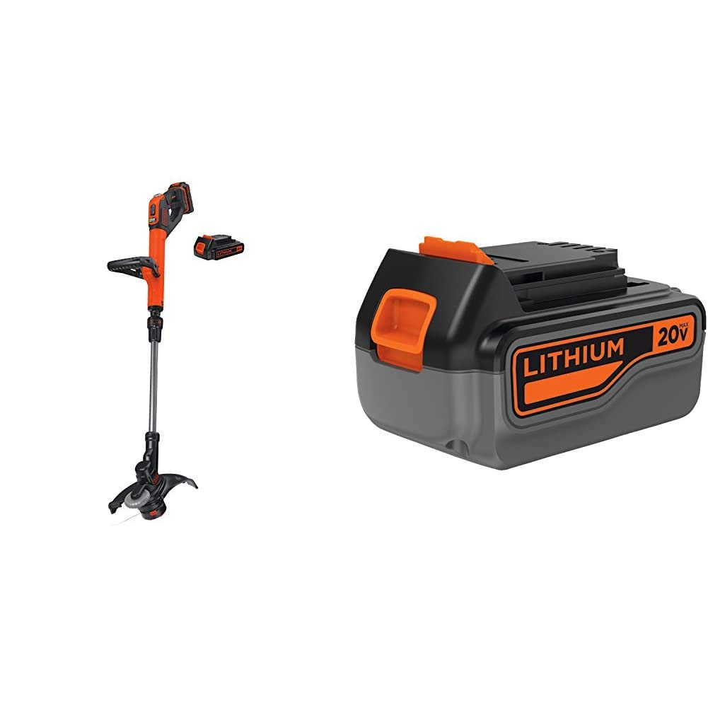 **BLACK+DECKER LSTE525 20V MAX Lithium Cordless String Trimmer & Edger with 4-Ah Battery – Lightweight, Easy Feed for Lawn & Garden Maintenance**    *(Perfect for Trimming Grass, Edging Walkways, and Maintaining Neat Yards – Includes Extra LB2X4020 Battery Pack)*