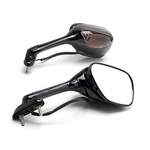 Krator Black Motorcycle Mirrors with Integrated Turn Signals - Left & Right Side Compatible with 2006-2009 Suzuki GSXR 750 / GSX-R750 - Perfect for Enhanced Visibility and Safety on the Road