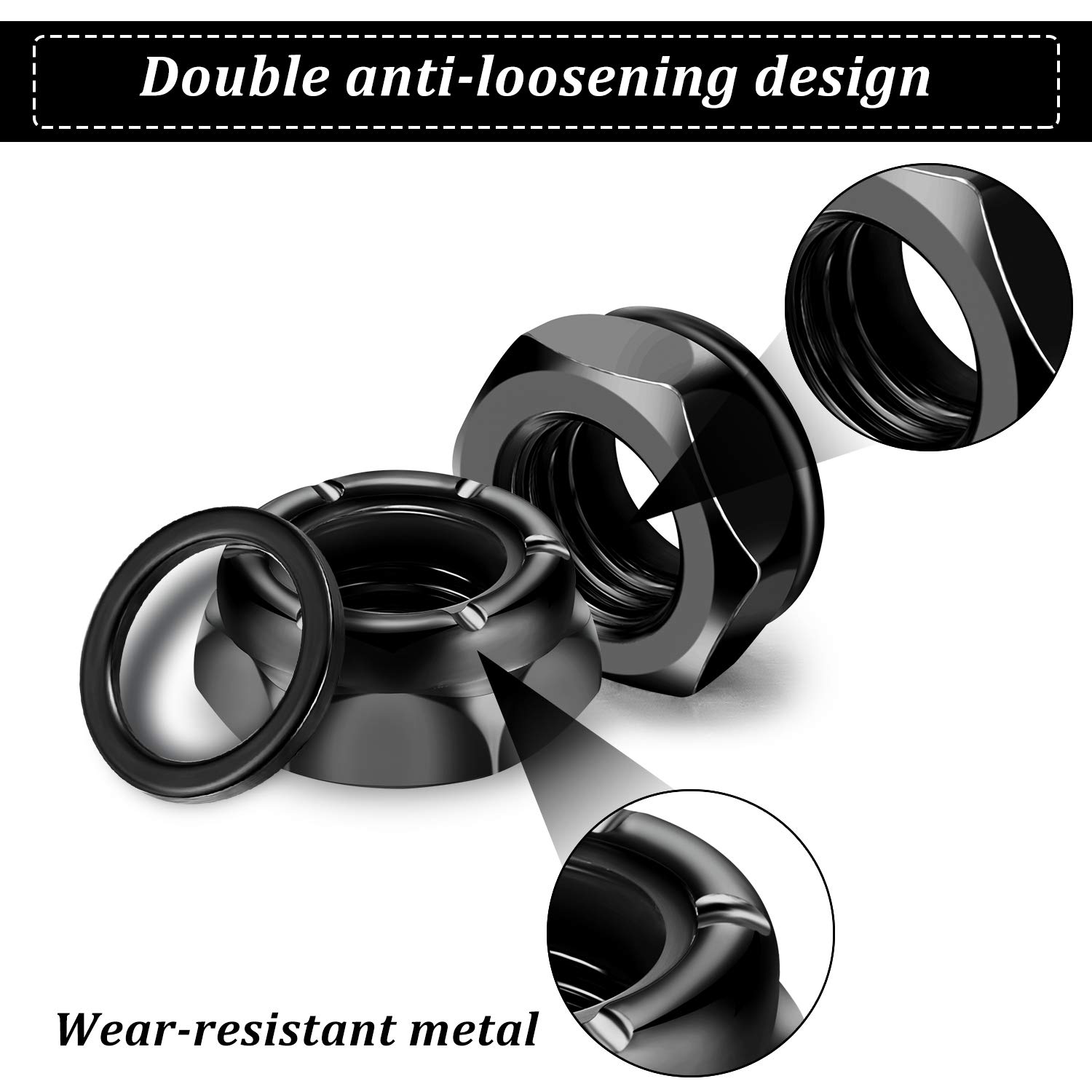 16-Piece Black Skateboard Truck Nuts & Axle Washers Kit - Durable Longboard Hardware Set for Smooth Riding & Board Maintenance | Perfect for Street Skating, Cruising & DIY Skateboard Repairs