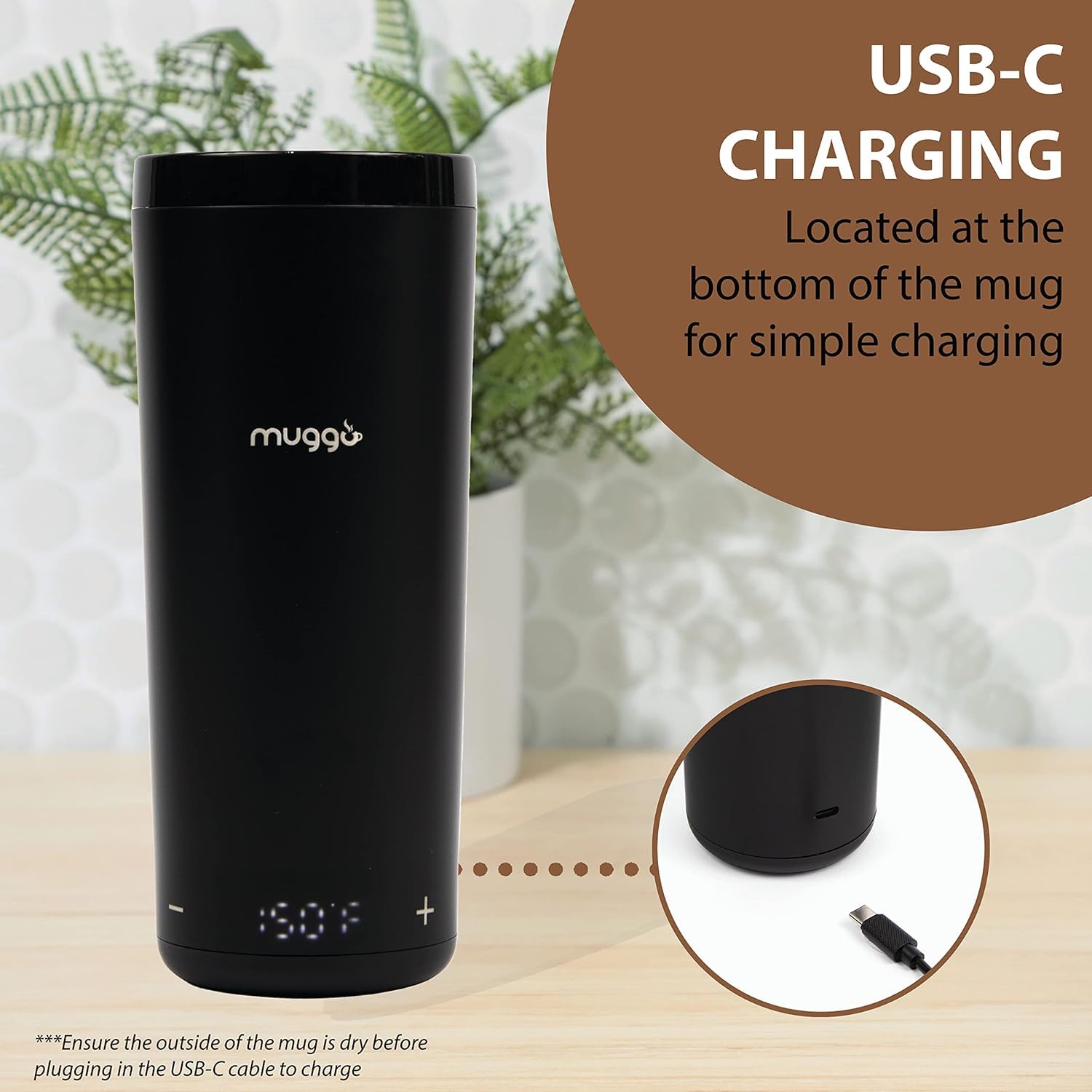 Muggo 12 oz Self-Heating Coffee Mug with 3-Hour Battery Life - USB Rechargeable Travel Mug for Coffee, Tea & Hot Beverages - Perfect for Office, Commuting & Outdoor Activities