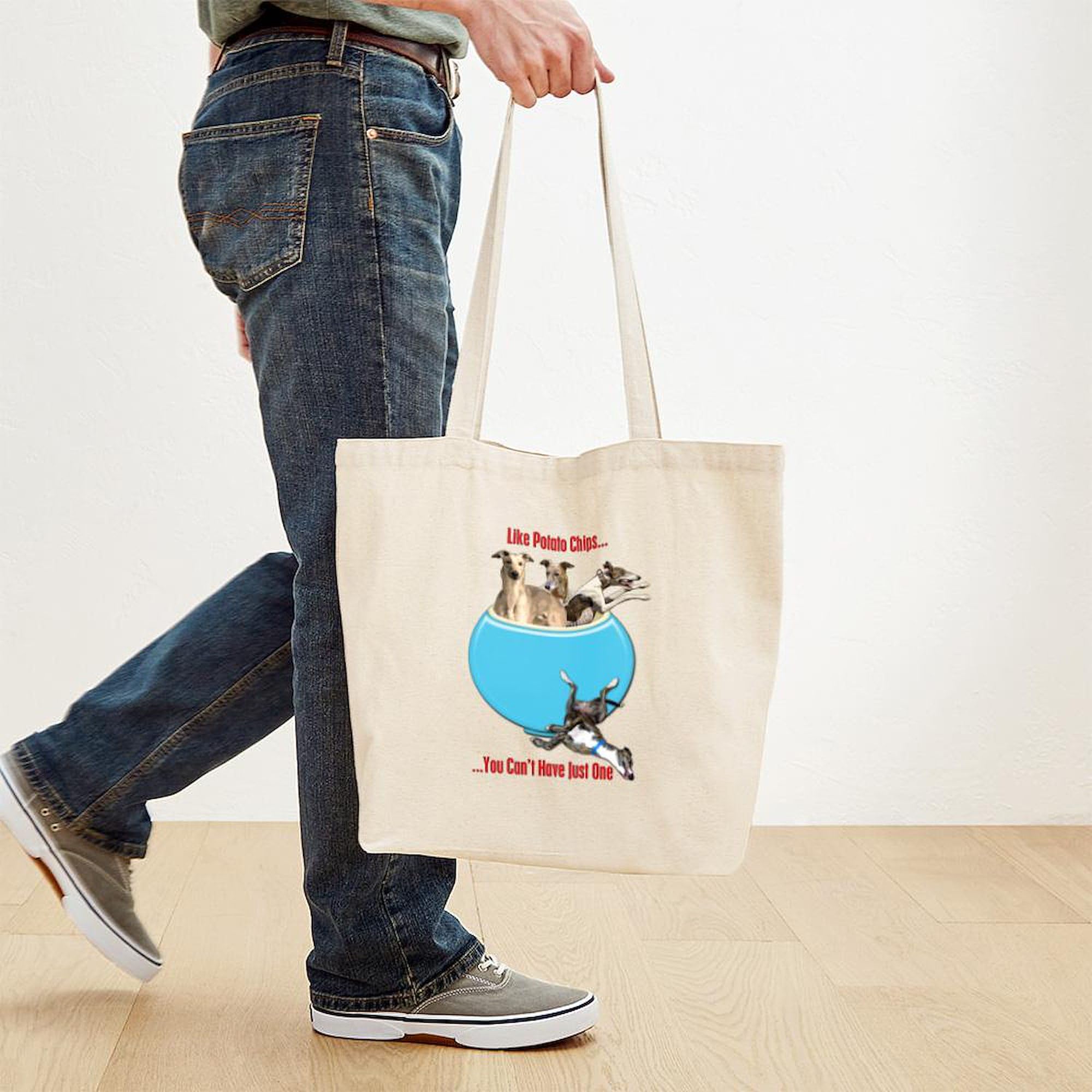 Greyhound Lovers Tote Bag - Natural Canvas Reusable Shopping Bag for Groceries, Beach & Everyday Use | Funny Dog Potato Chips Design