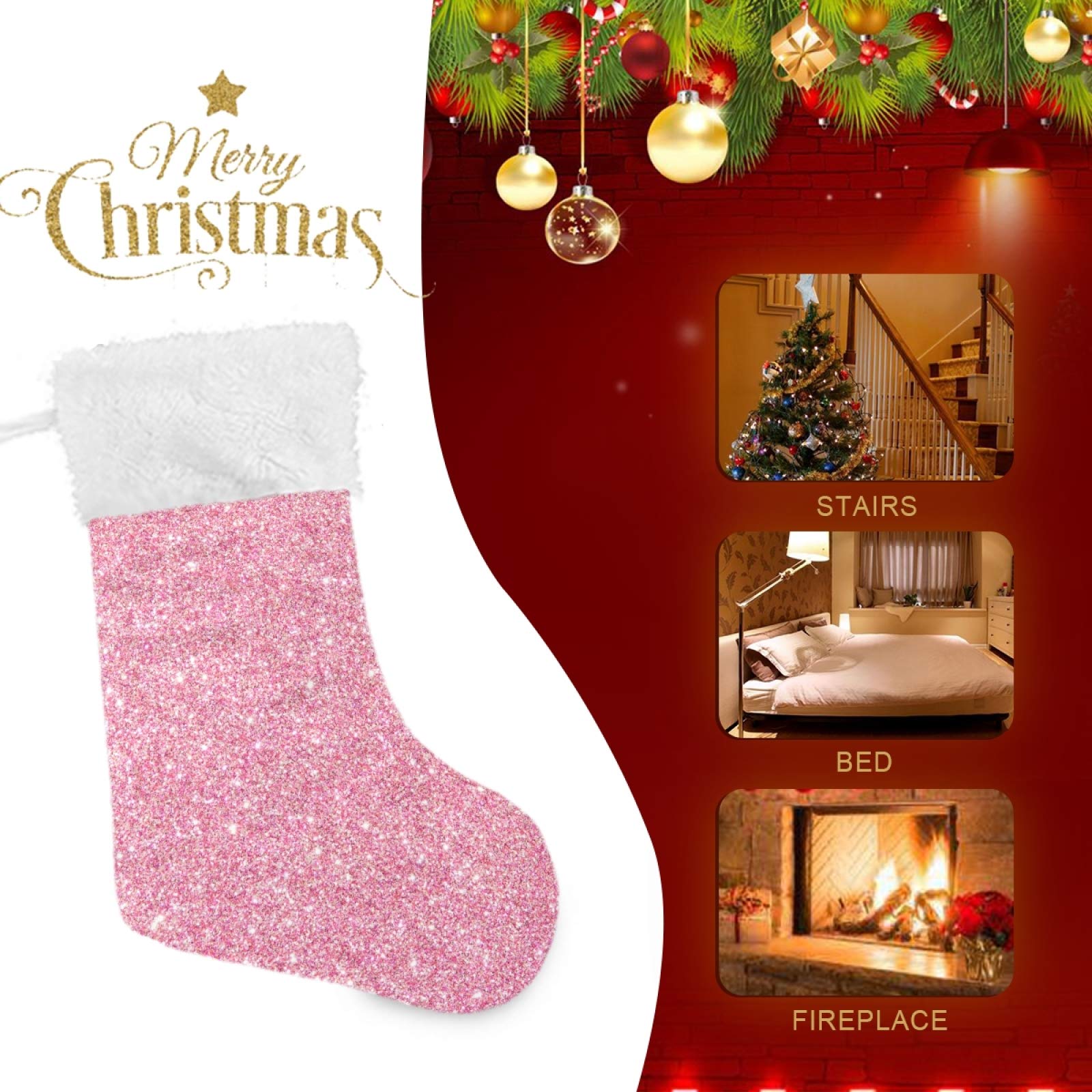 Personalized Large 18 Inch Pink Glitter Christmas Stockings with Snowflake Design - Cute Holiday Decor for Xmas Tree, Fireplace Mantel & Family Party Gifts