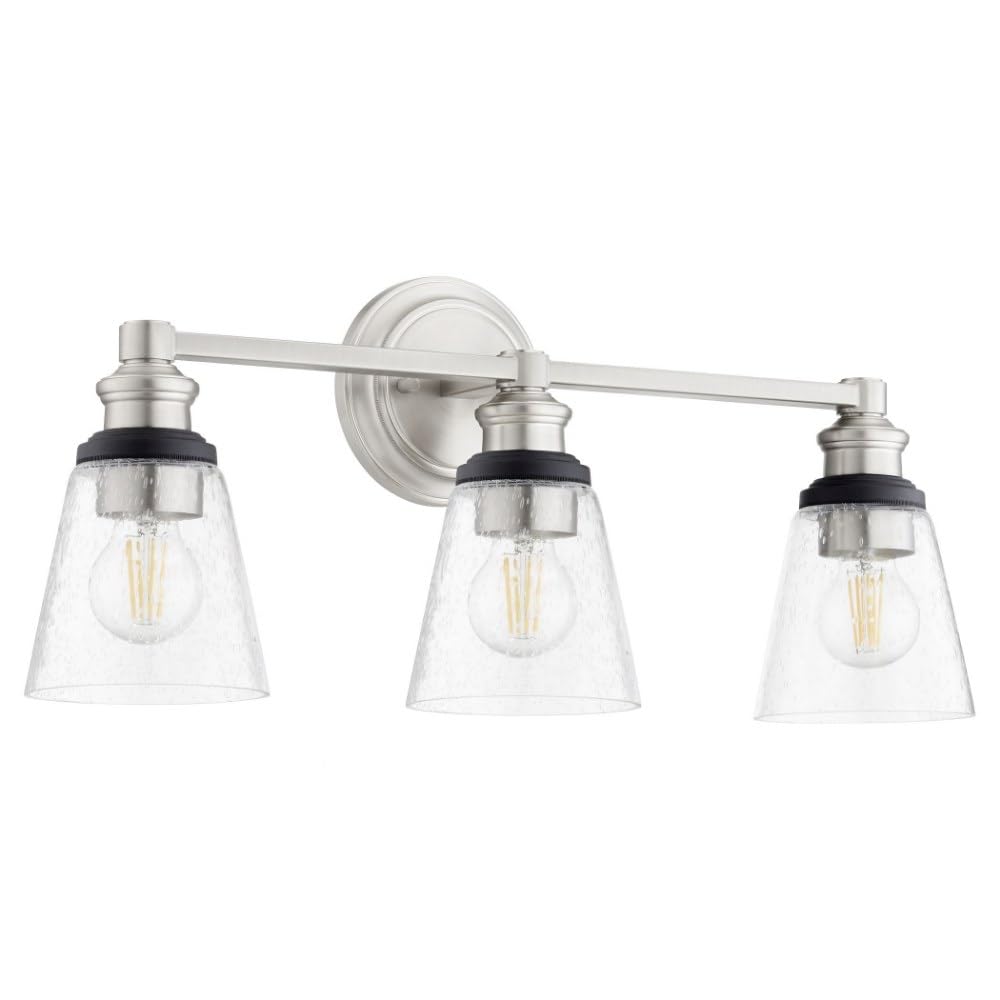 Dunbar Collection Quorum 509-3-69 Transitional 3-Light Black Vanity Light - Perfect for Bathroom, Bedroom, and Dressing Room Lighting
