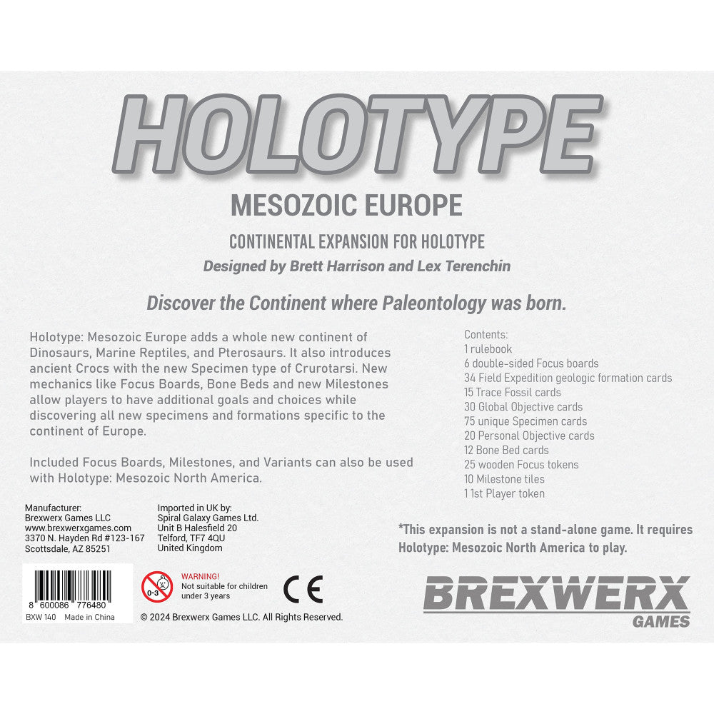 Brexwerx Games: Holotype Mesozoic Europe Expansion - Paleontology Strategy Board Game for Adults & Teens - Perfect for Family Game Nights & Educational Fun